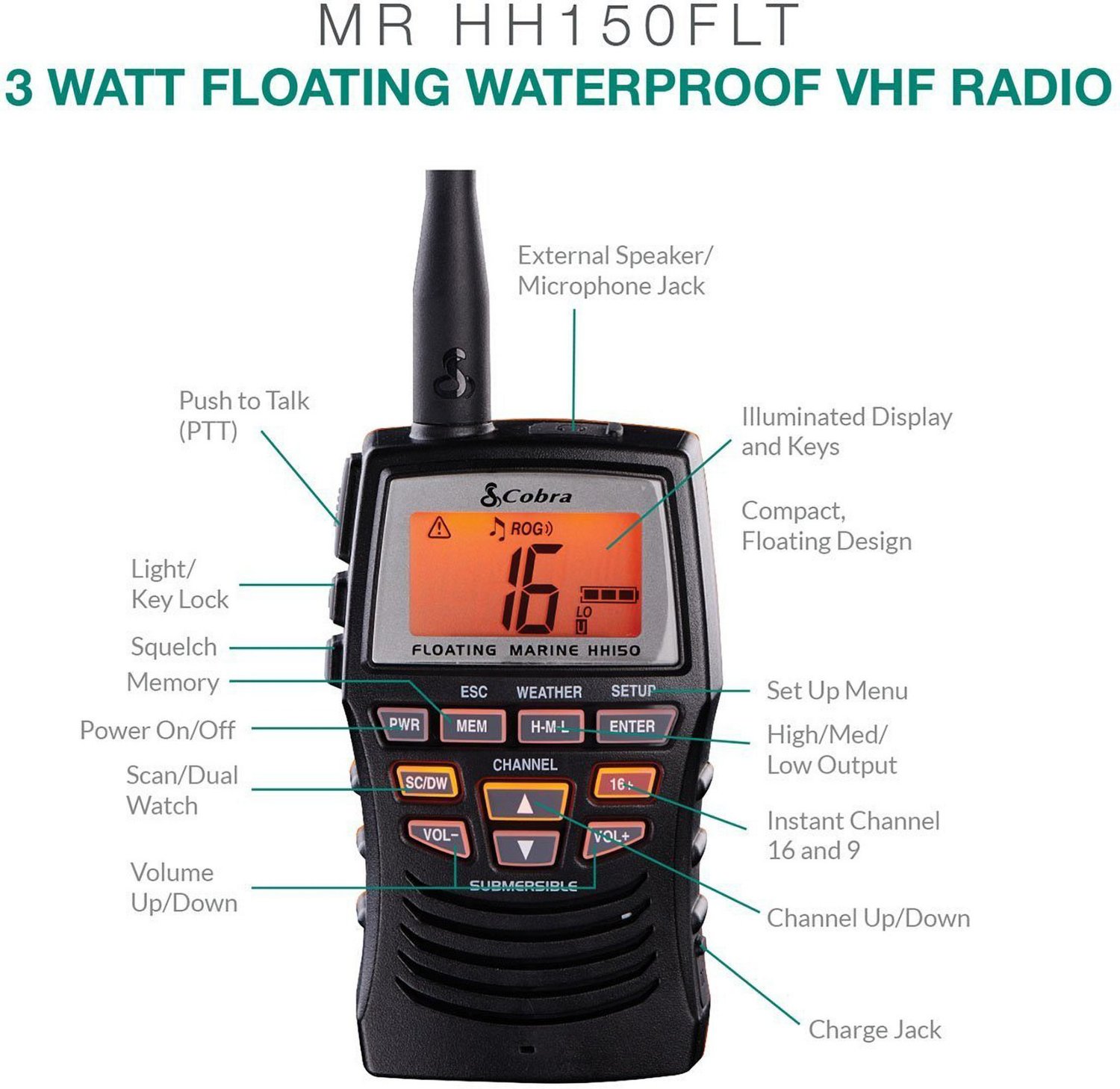Cobra Marine Handheld VHF Floating Radio                                                                                         - view number 3