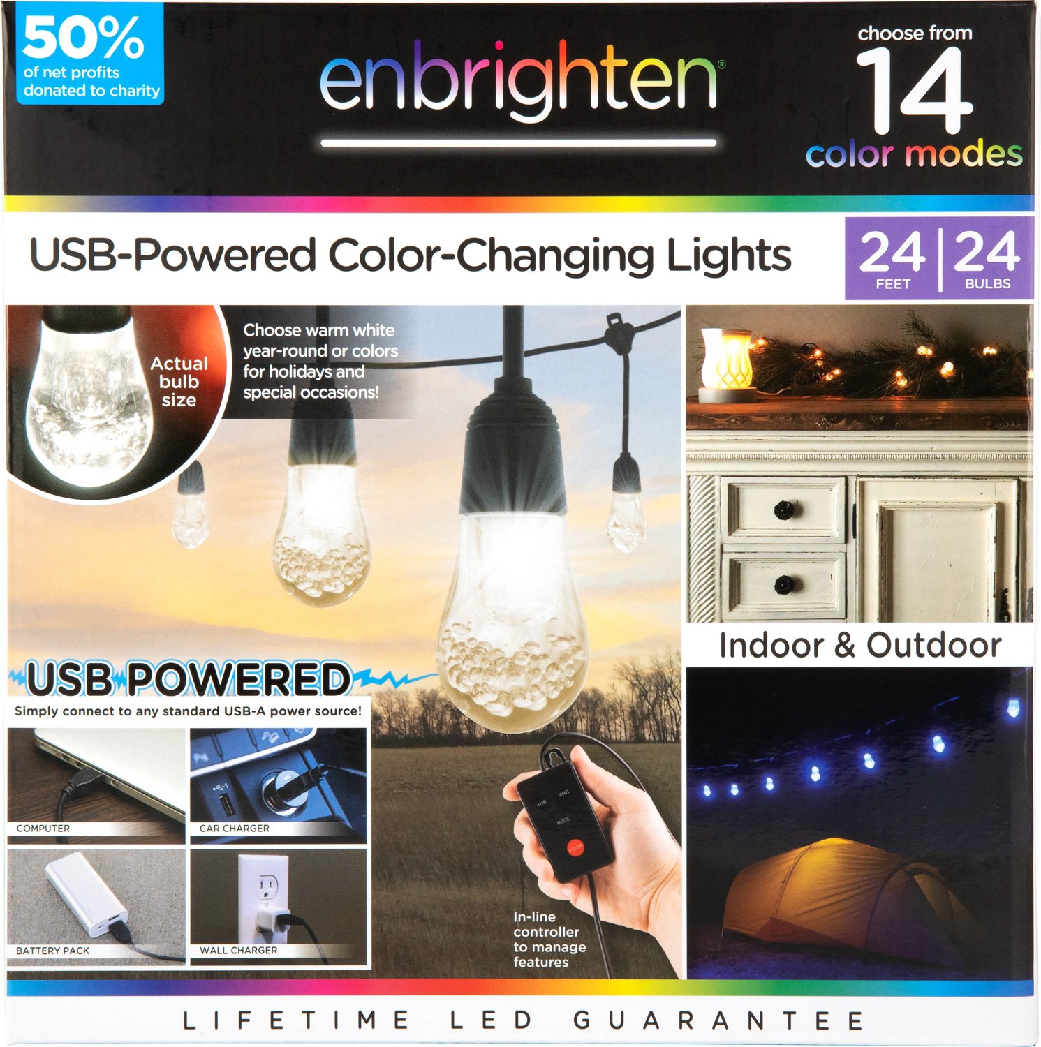 Enbrighten Color Select 24-ft USB LED String Lights - view number 2