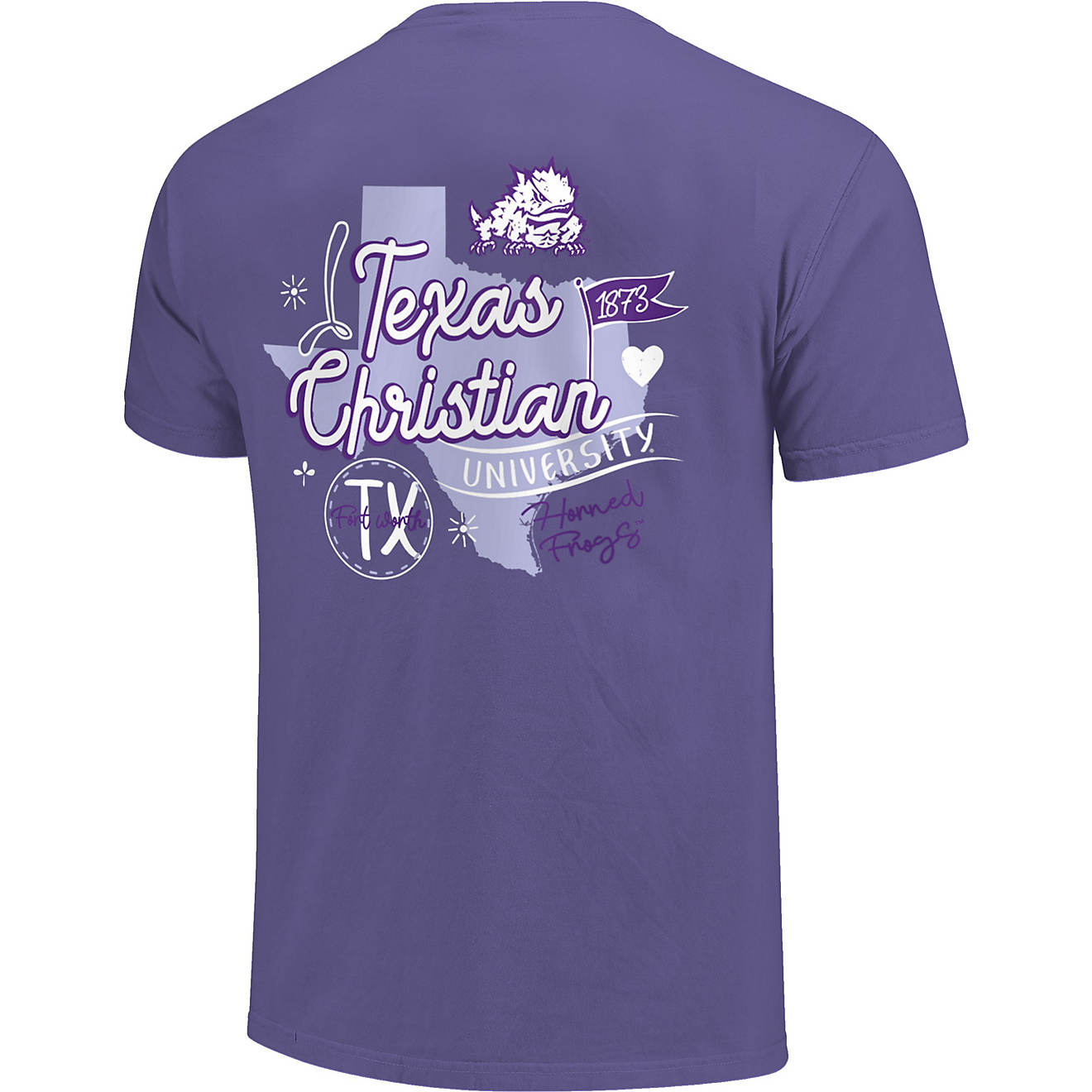 Image One Women's Texas Christian University Comfort Color State Doodles T-shirt                                                 - view number 1