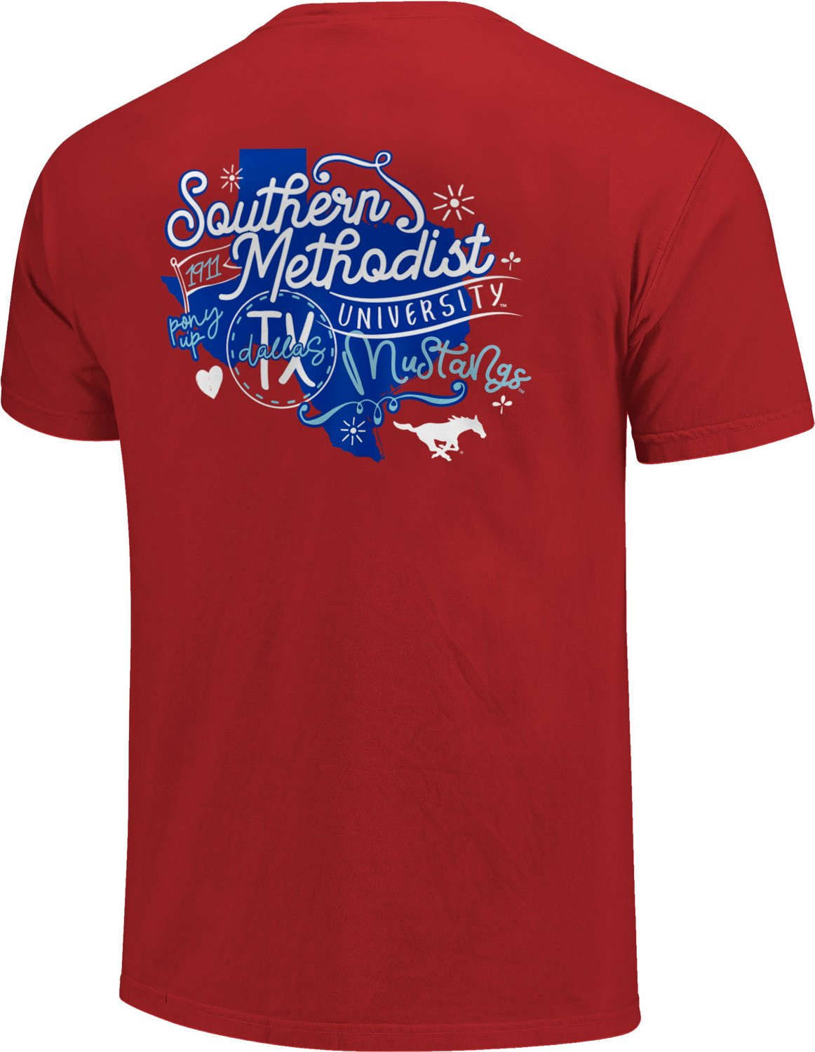 Image One Women's Southern Methodist University Comfort Color State Doodles T-shirt
