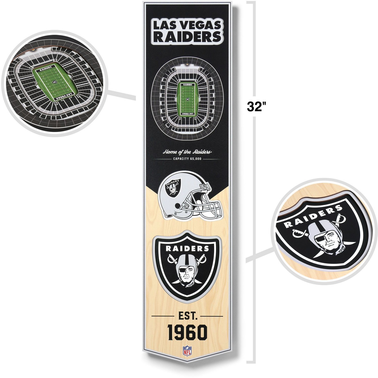 YouTheFan Oakland Raiders 8 x 32 in 3-D Stadium Banner                                                                           - view number 5
