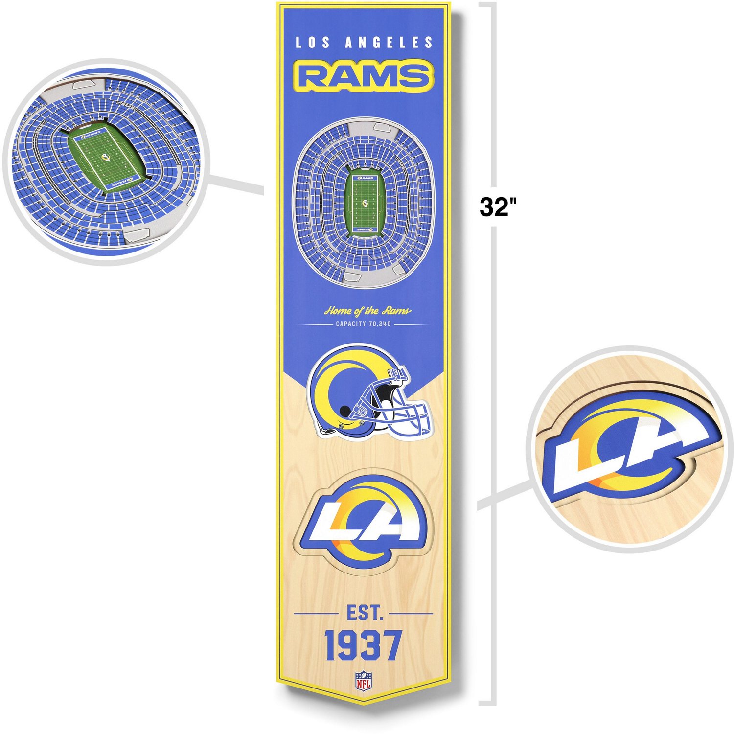 YouTheFan Los Angeles Rams 8 x 32 in 3-D Stadium Banner                                                                          - view number 5