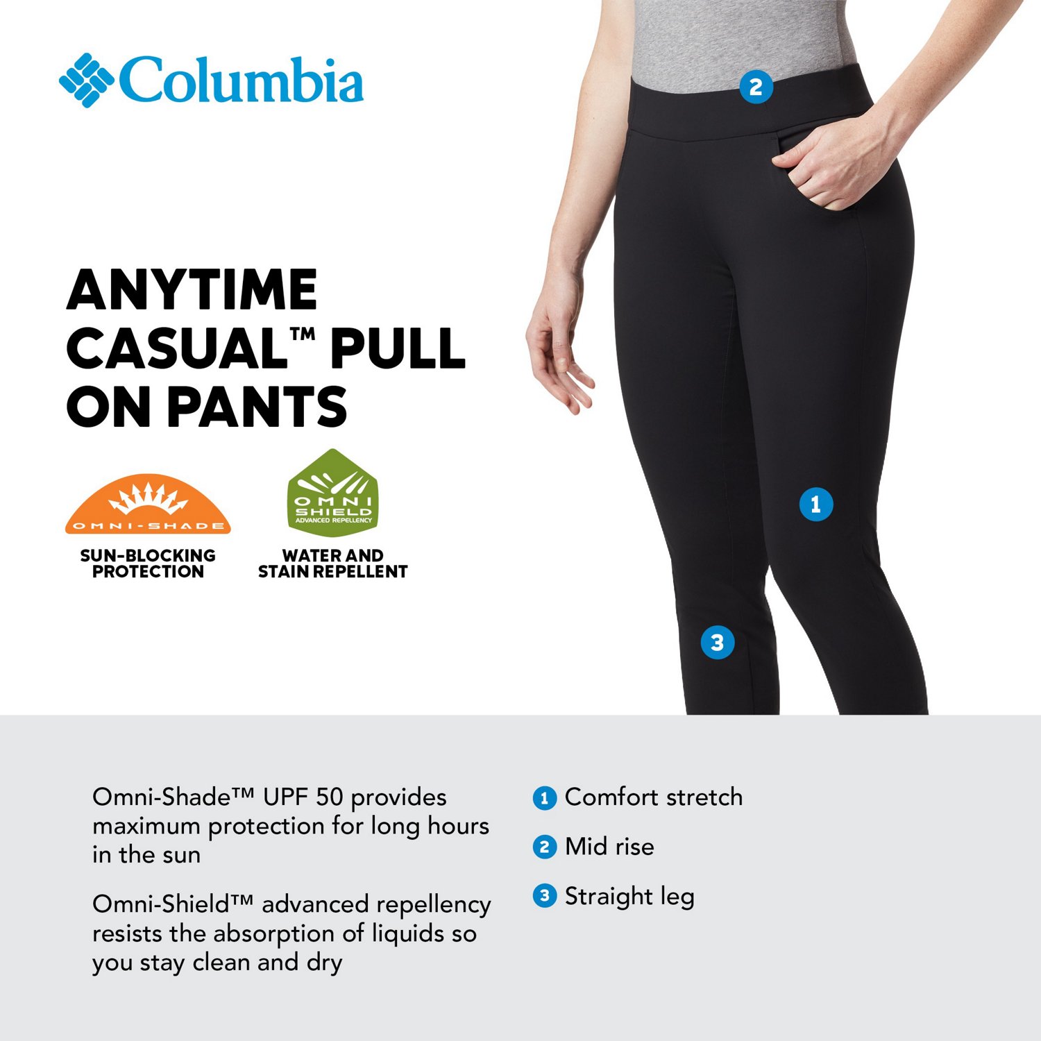Columbia Women Anytime Casual Black Straight Leg Pants Pull On S