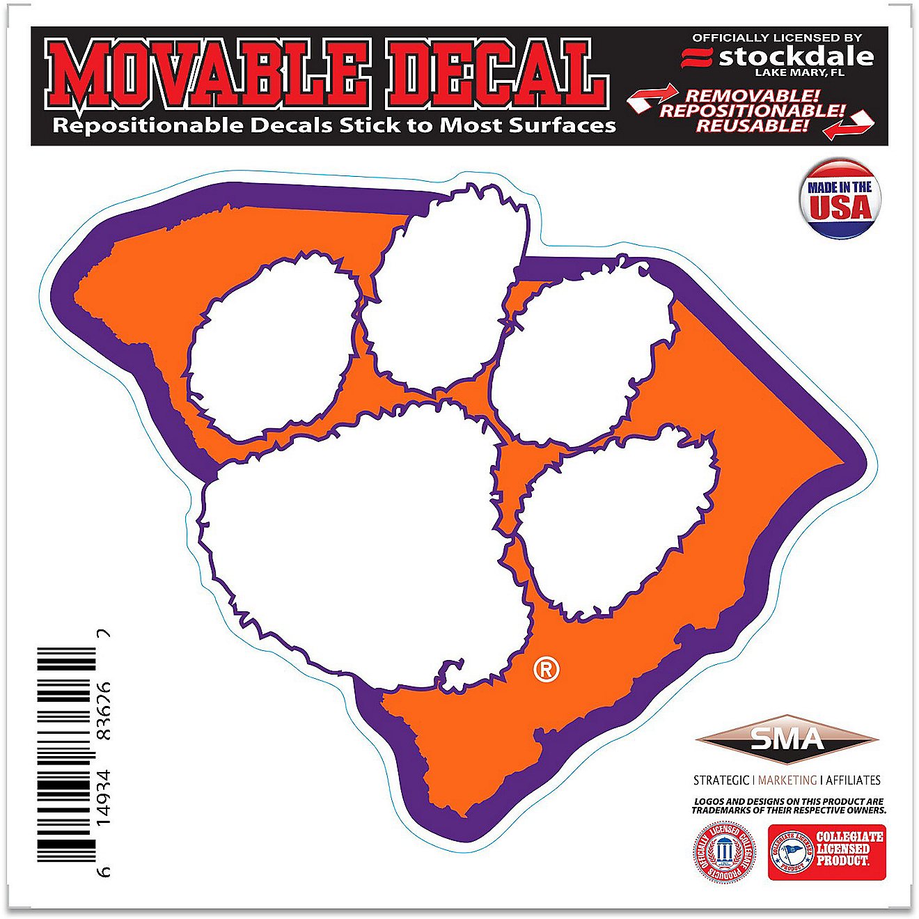 WinCraft Clemson University 6 in x 6 in State Decal                                                                              - view number 1