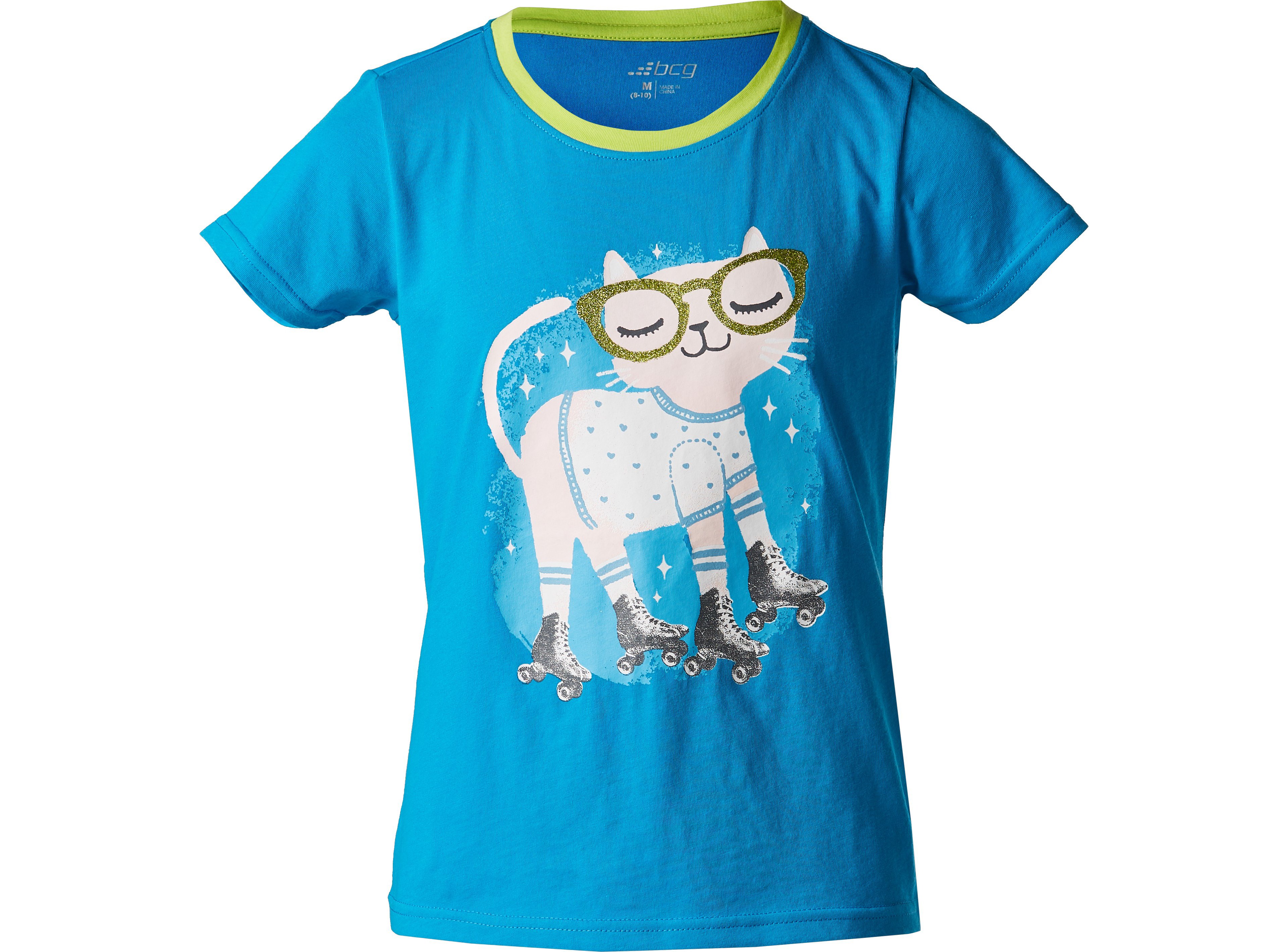 BCG Girls' Glitter Cat Graphic Short Sleeve T-shirt