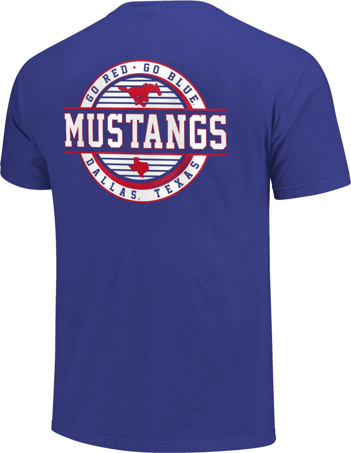 Image One Men's Southern Methodist University Comfort Color Striped Stamp Short Sleeve T-shirt