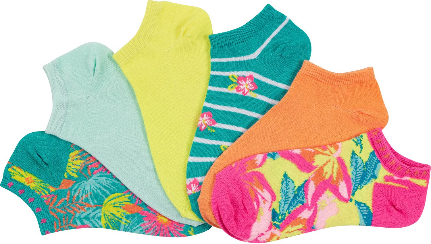 BCG Women's Tropical Flower No-Show Socks 6-Pack