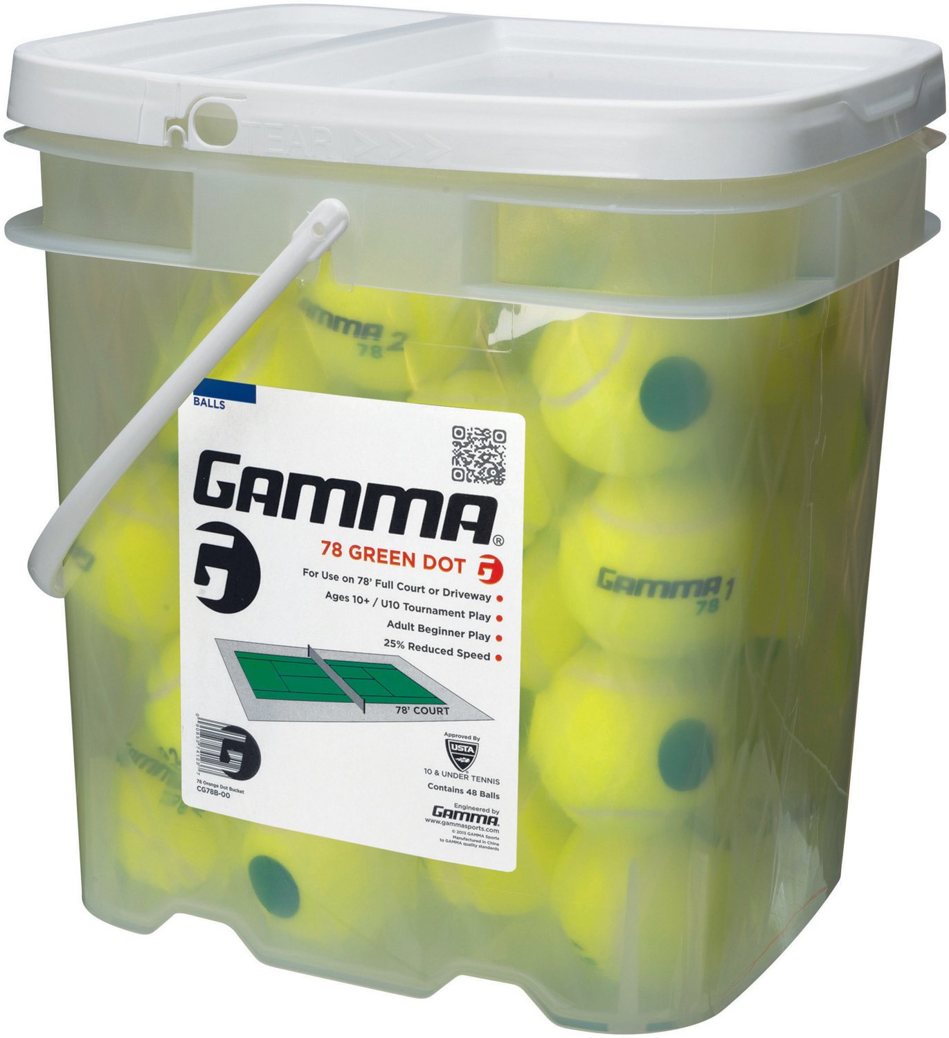 Gamma 78 Green Dot Tennis Balls 48Pack Academy
