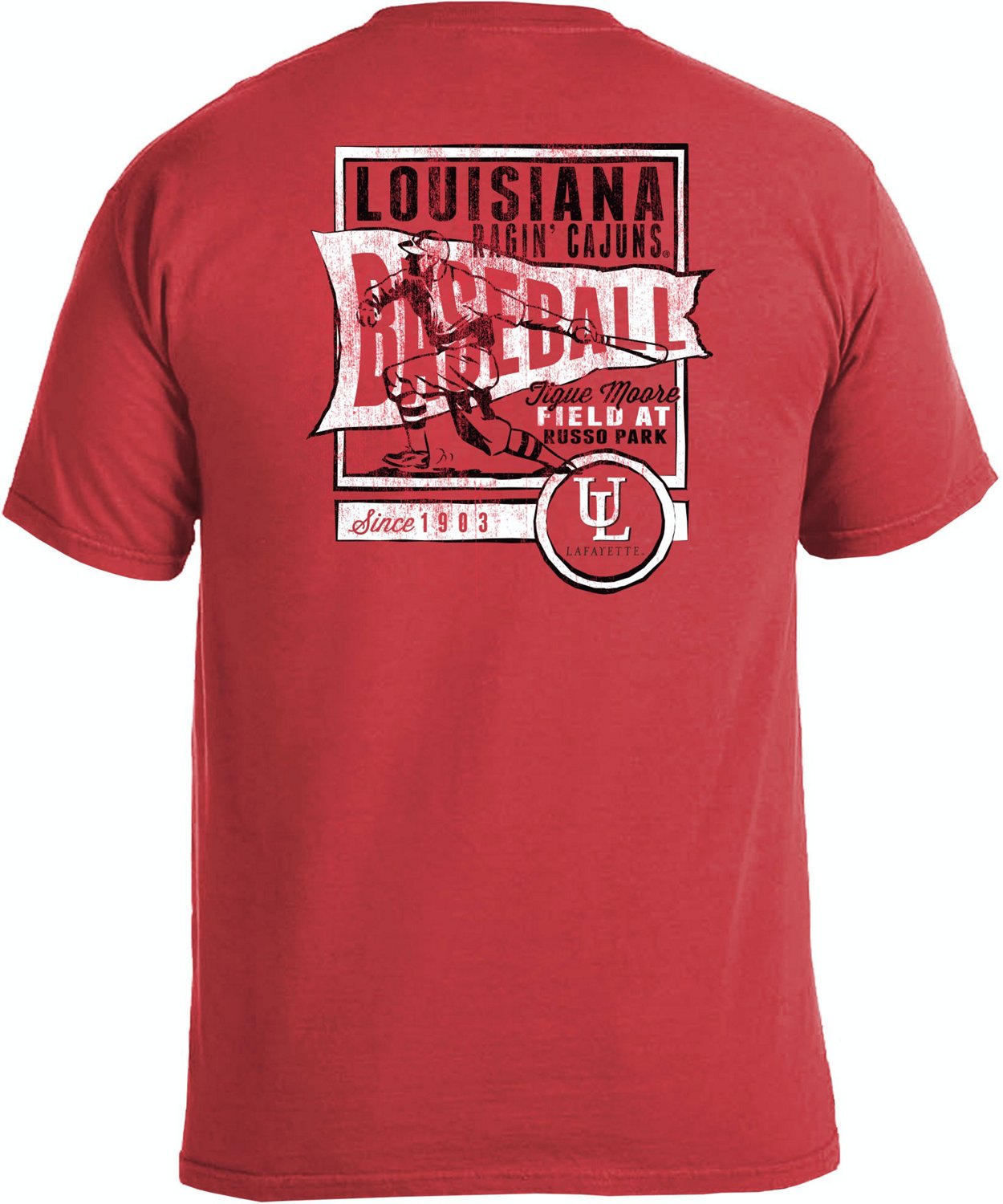Image One Men's University of Louisiana Lafayette Comfort Color Vintage Baseball Flag Short Sleeve T-shirt