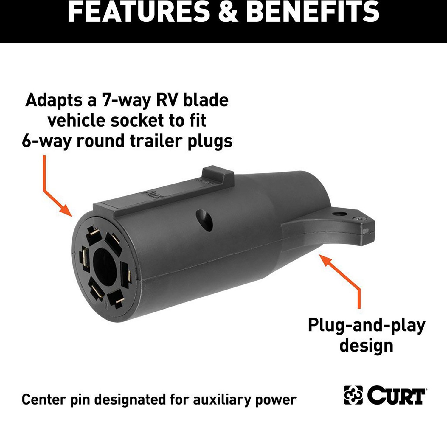 CURT 7-Way to 6-Way RV Style Flat Connector Adapter                                                                              - view number 4
