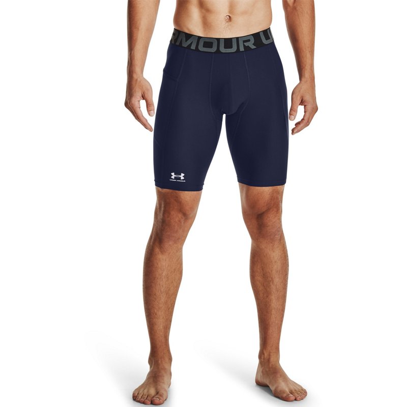 Under Armour Men's HeatGear Long Compression 9" Shorts, Large, Midnight Navy/White