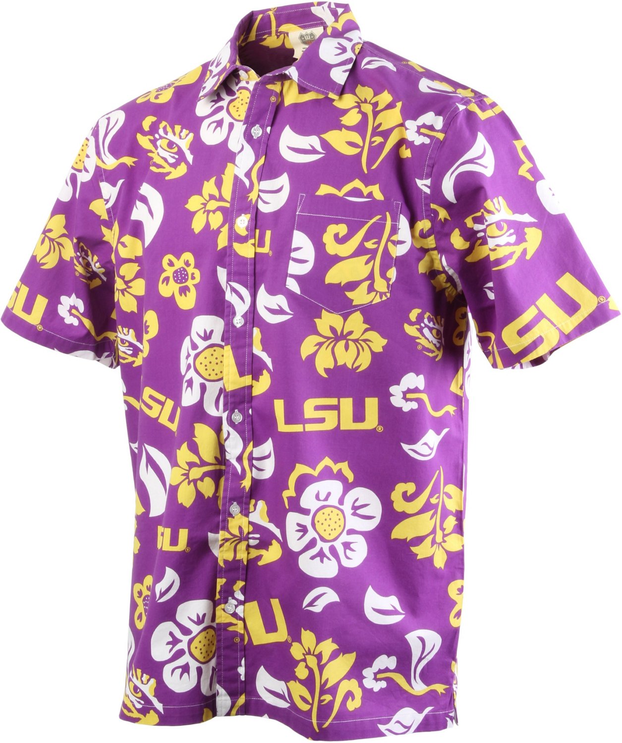Wes and Willy Men's Louisiana State University Floral Button Down Shirt