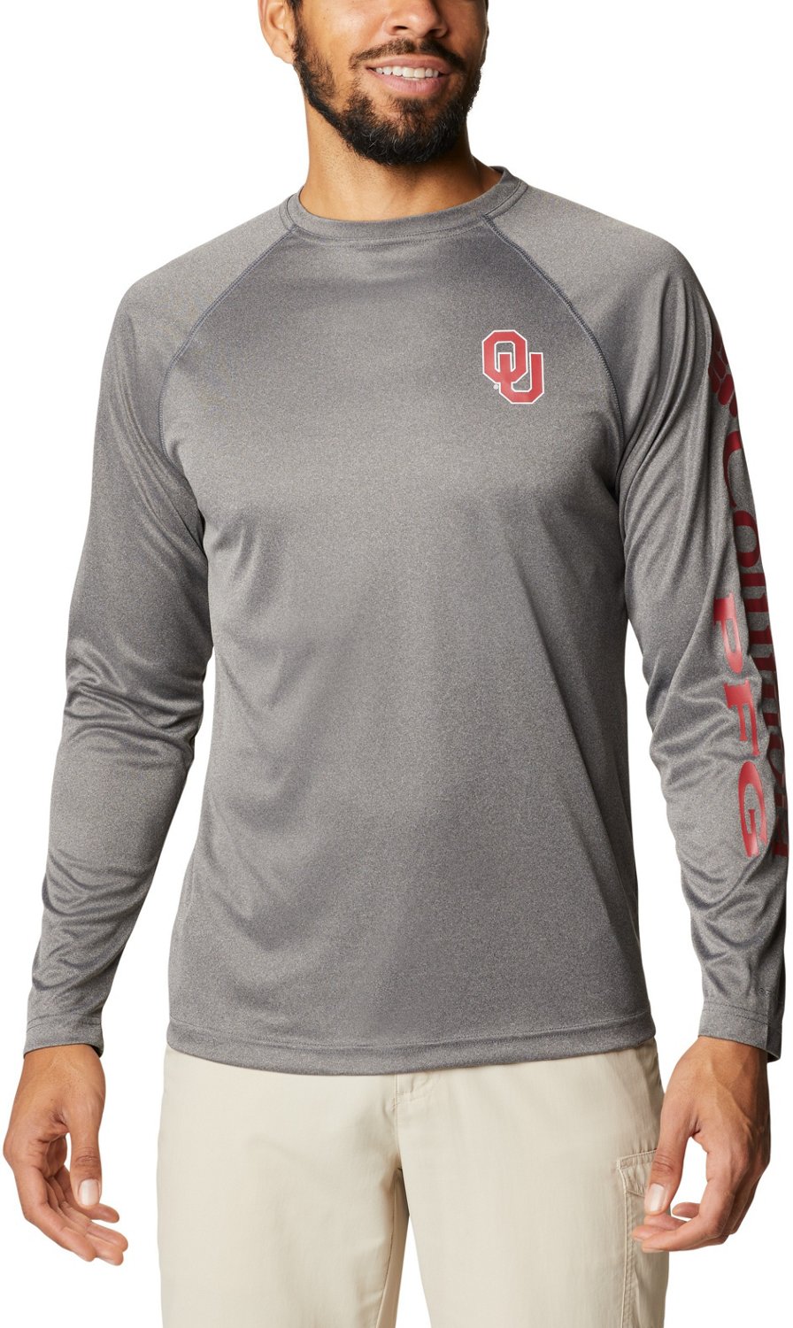 Men's Charcoal Oklahoma Sooners PFG Terminal Tackle Omni-Shade Long Sleeve  T-shirt