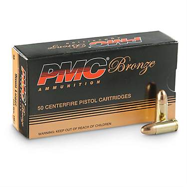 PMC Bronze 9mm Luger 115-Grain Pistol Ammunition - 50 Rounds