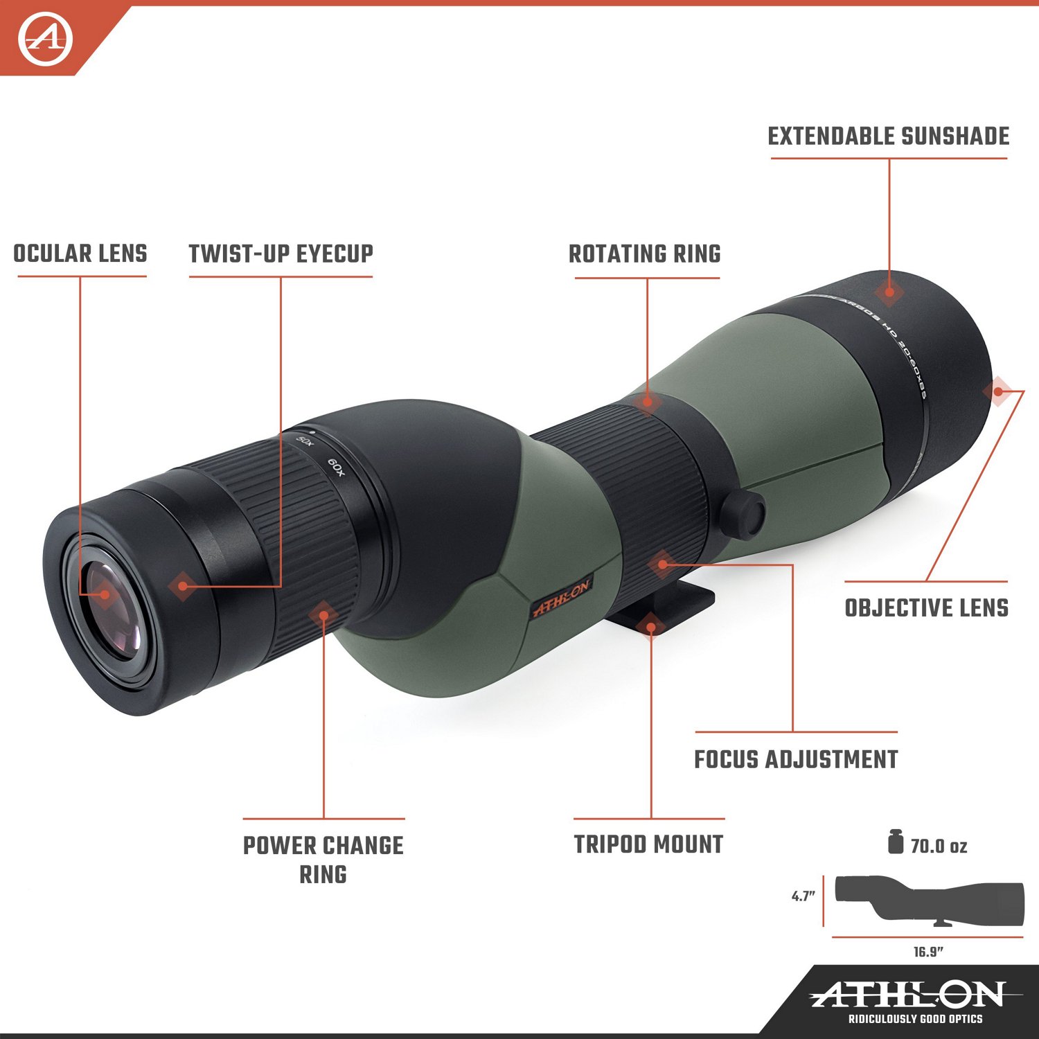 Athlon Optics Argos 20-60x85 Straight Angle Spotting Scope - view number 2