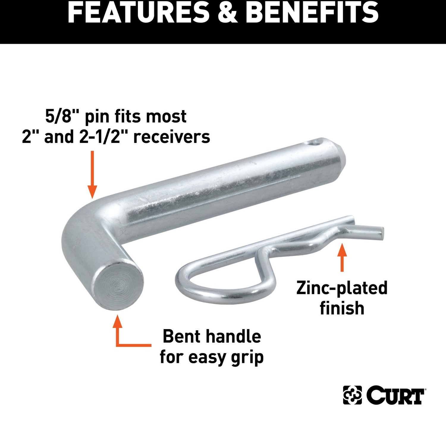 CURT 5/8 in Hitch Pin with 2 in or 2.5 in Receiver                                                                               - view number 3
