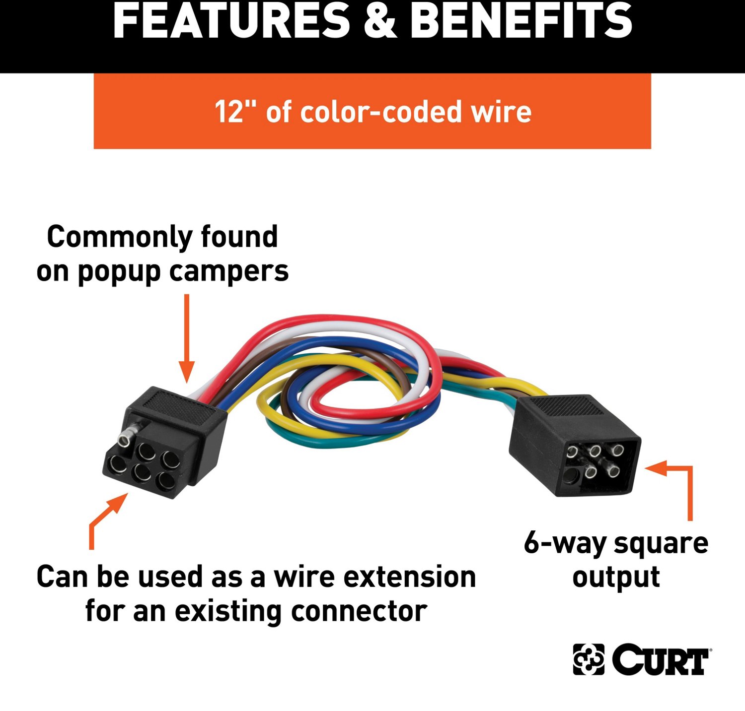 CURT 6-Way Square Connector Plug and Socket with 12 in Wires                                                                     - view number 2