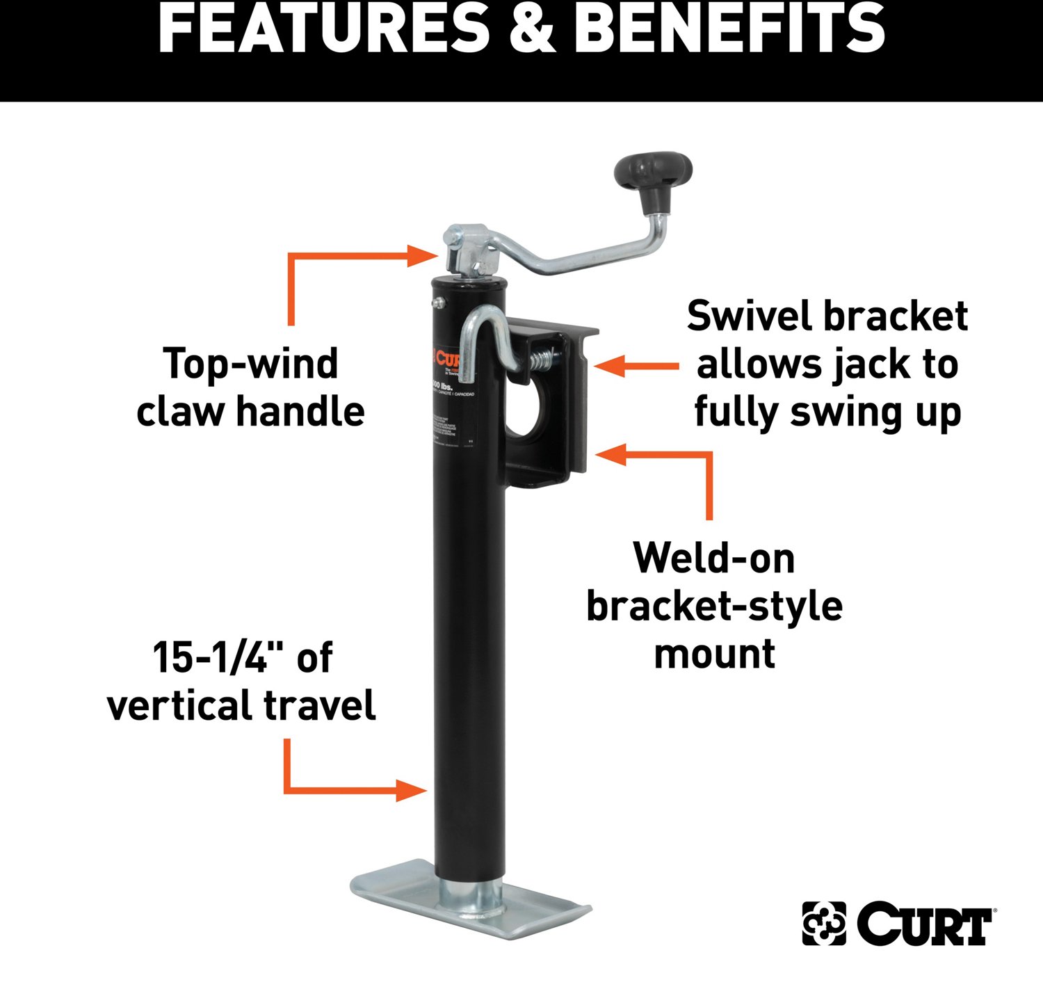 CURT Top Wind Bracket Mount 2,000 lb Swivel Jack - view number 3