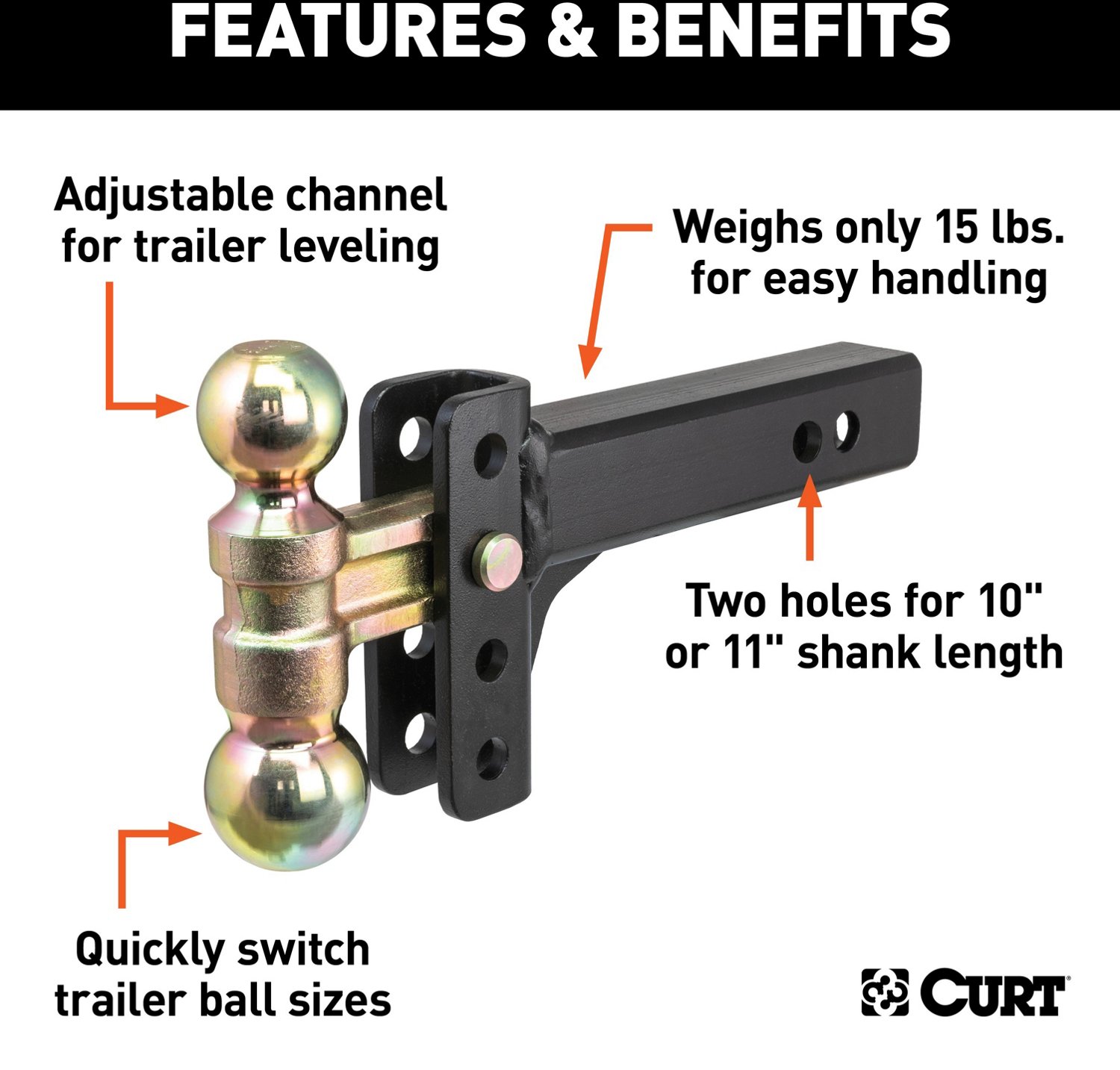 CURT 10,000 lb Slim Adjustable Channel Mount with Dual Ball - view number 4