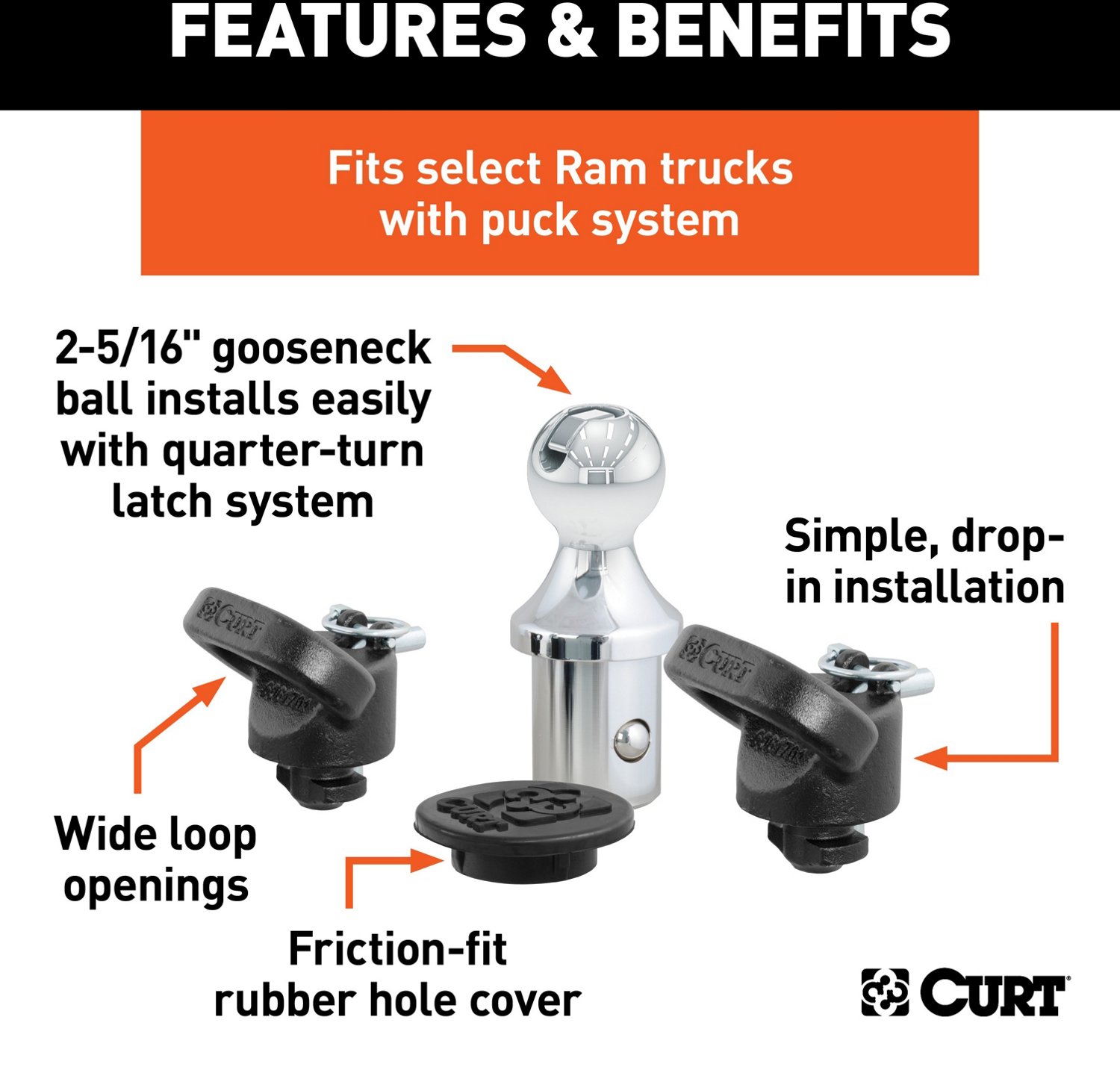 CURT OEM Puck System Gooseneck Ball and Safety Chain Anchor Kit Academy