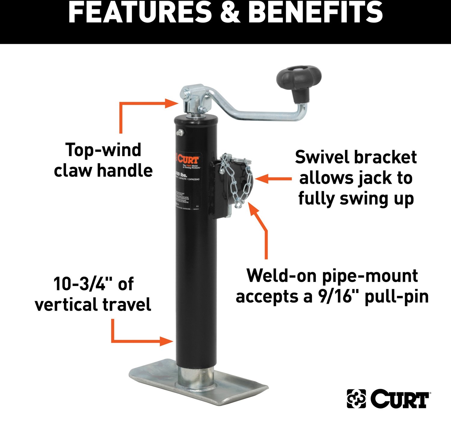 CURT Top Wind 9/16 in Pipe Mount Swivel Jack - view number 3