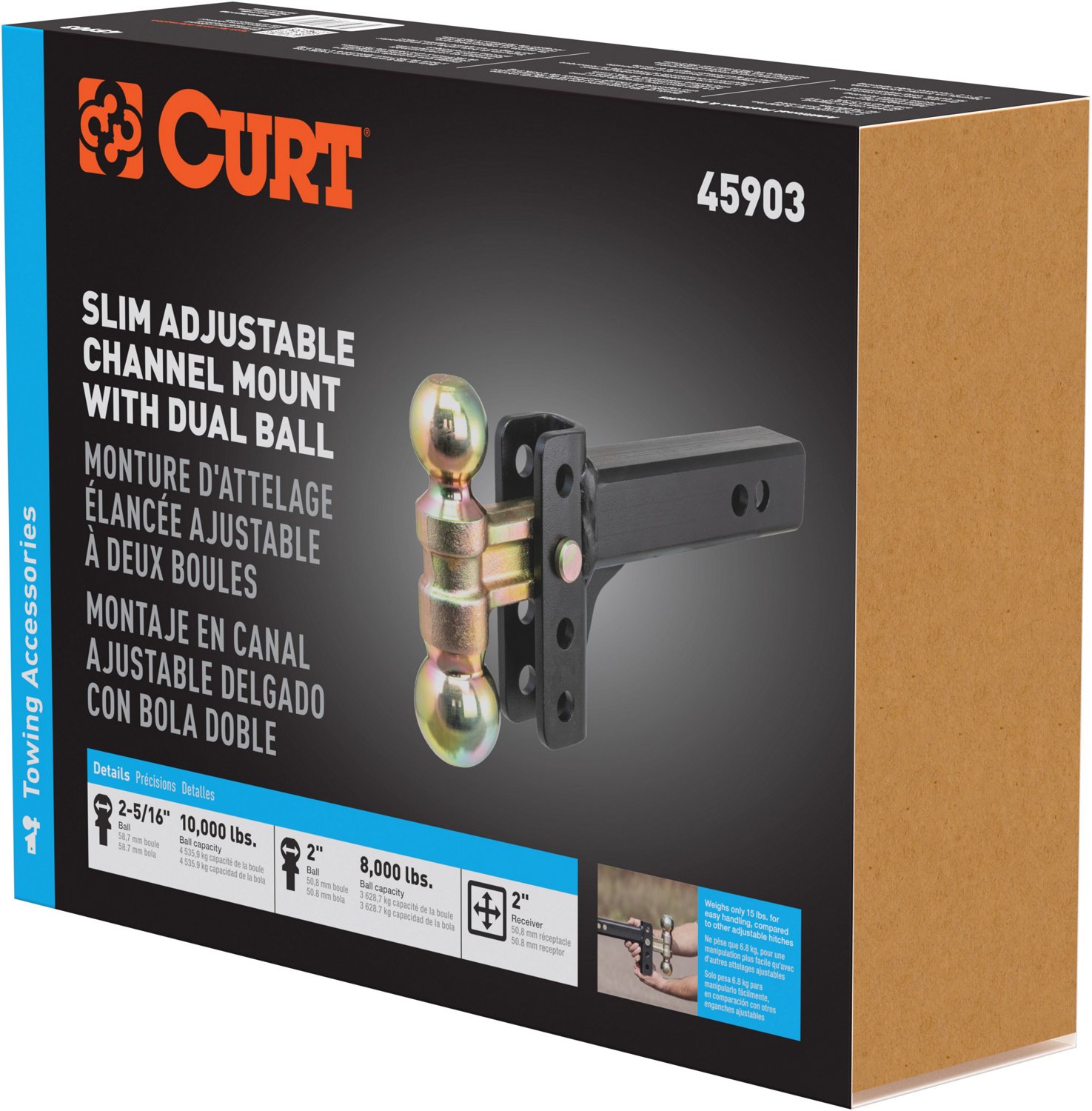 CURT 10,000 lb Slim Adjustable Channel Mount with Dual Ball - view number 2