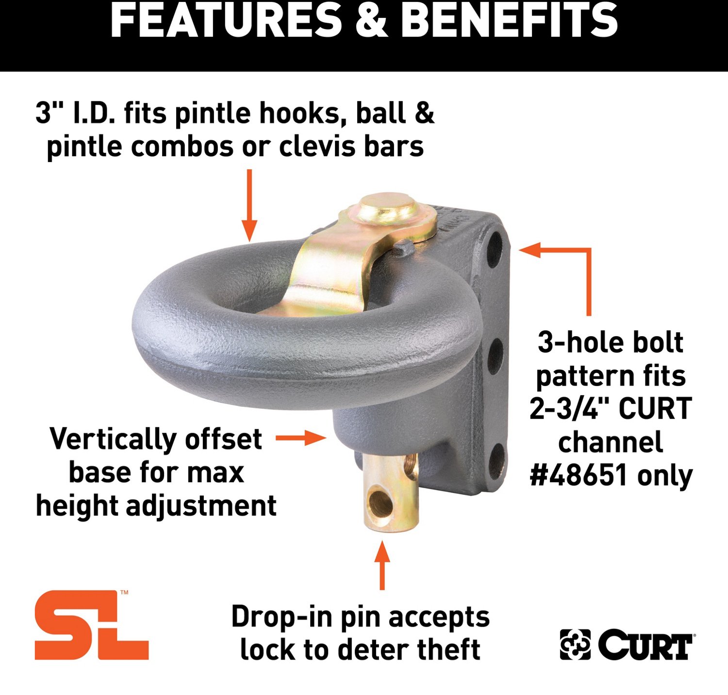 CURT SecureLatch Channel Style 40,000 lb Lunette Ring - view number 4