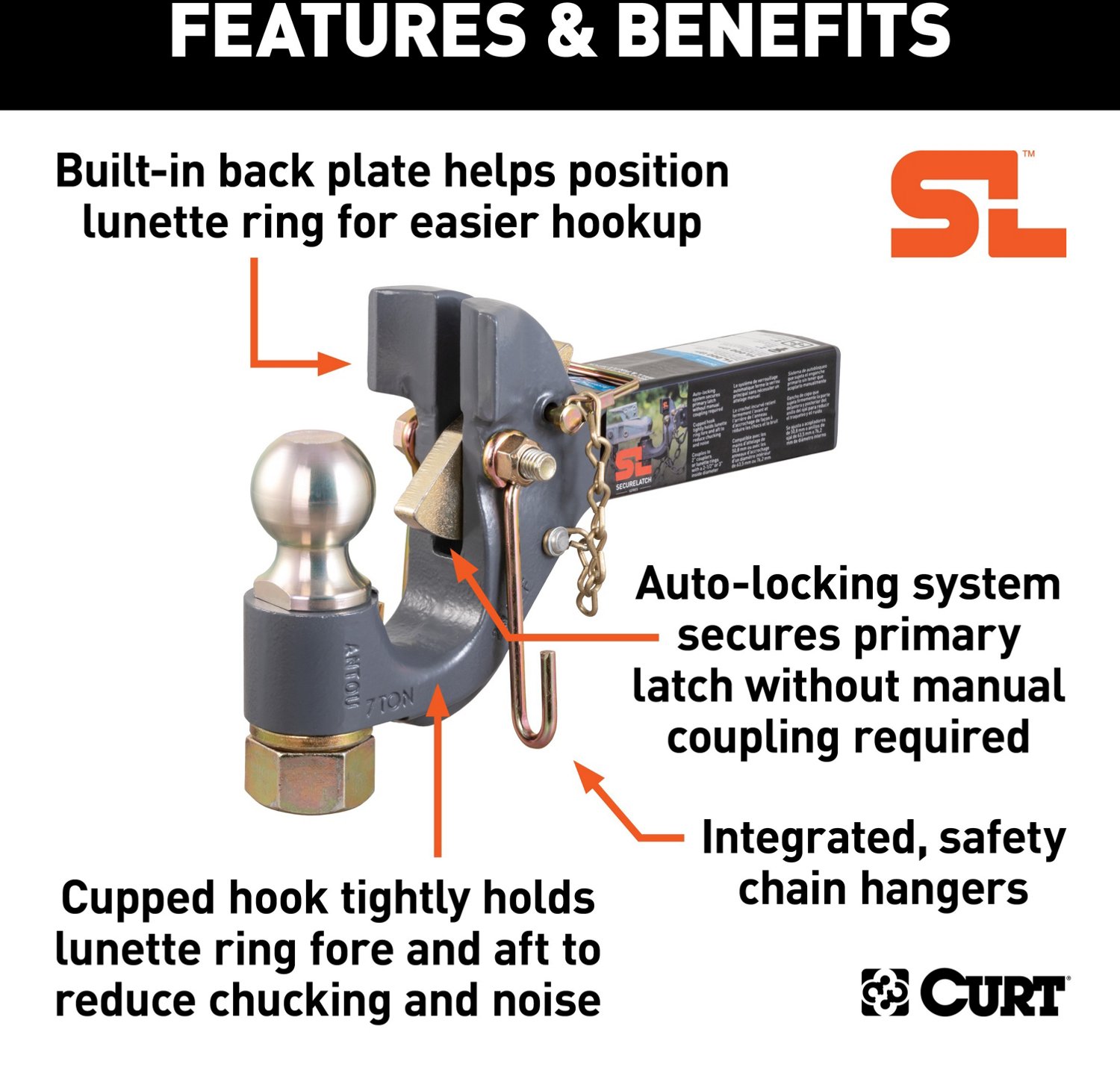 CURT SecureLatch Receiver-Mount 2 in Ball and Pintle Hitch - view number 3