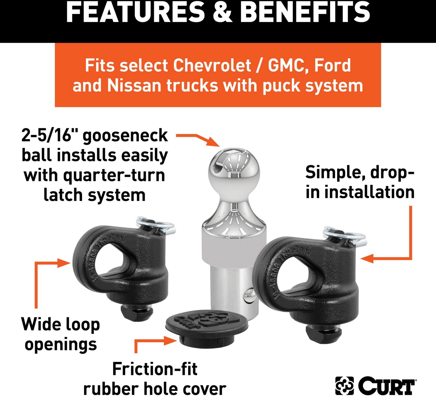 CURT OEM GM Puck System Gooseneck Ball and Safety Chain Anchor Kit Academy
