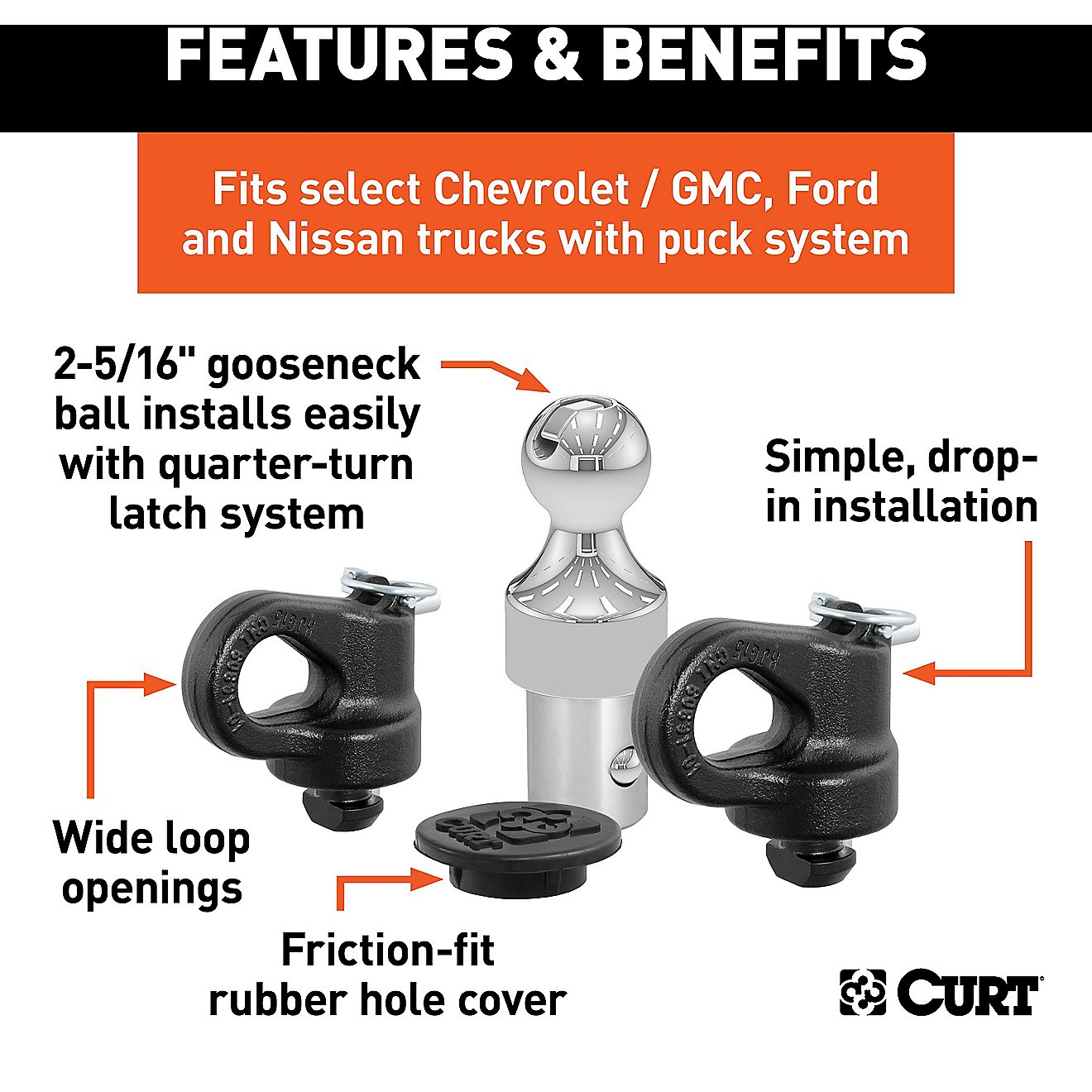 CURT OEM GM Puck System Gooseneck Ball and Safety Chain Anchor Kit                                                               - view number 5