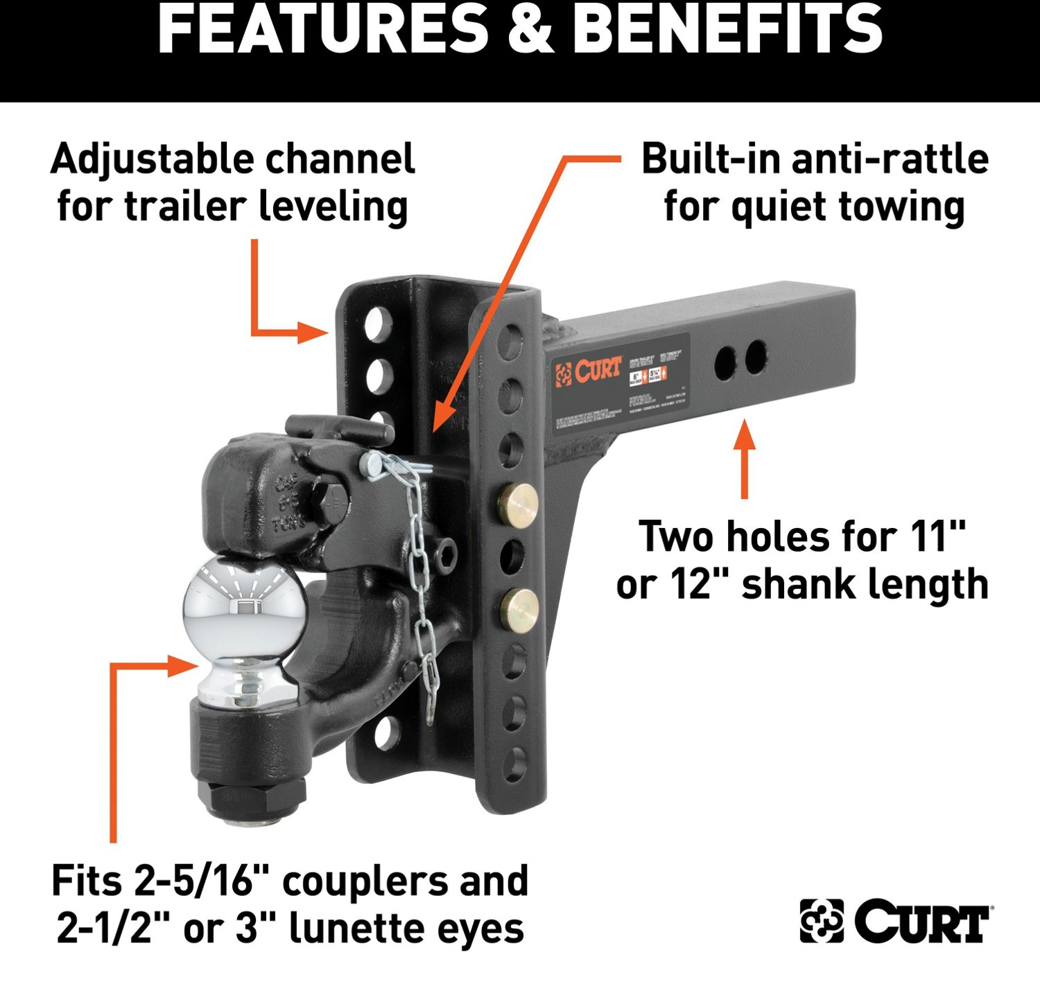 CURT 13,000 lb Adjustable Channel Mount with 2-5/16 in Ball and Pintle                                                           - view number 3