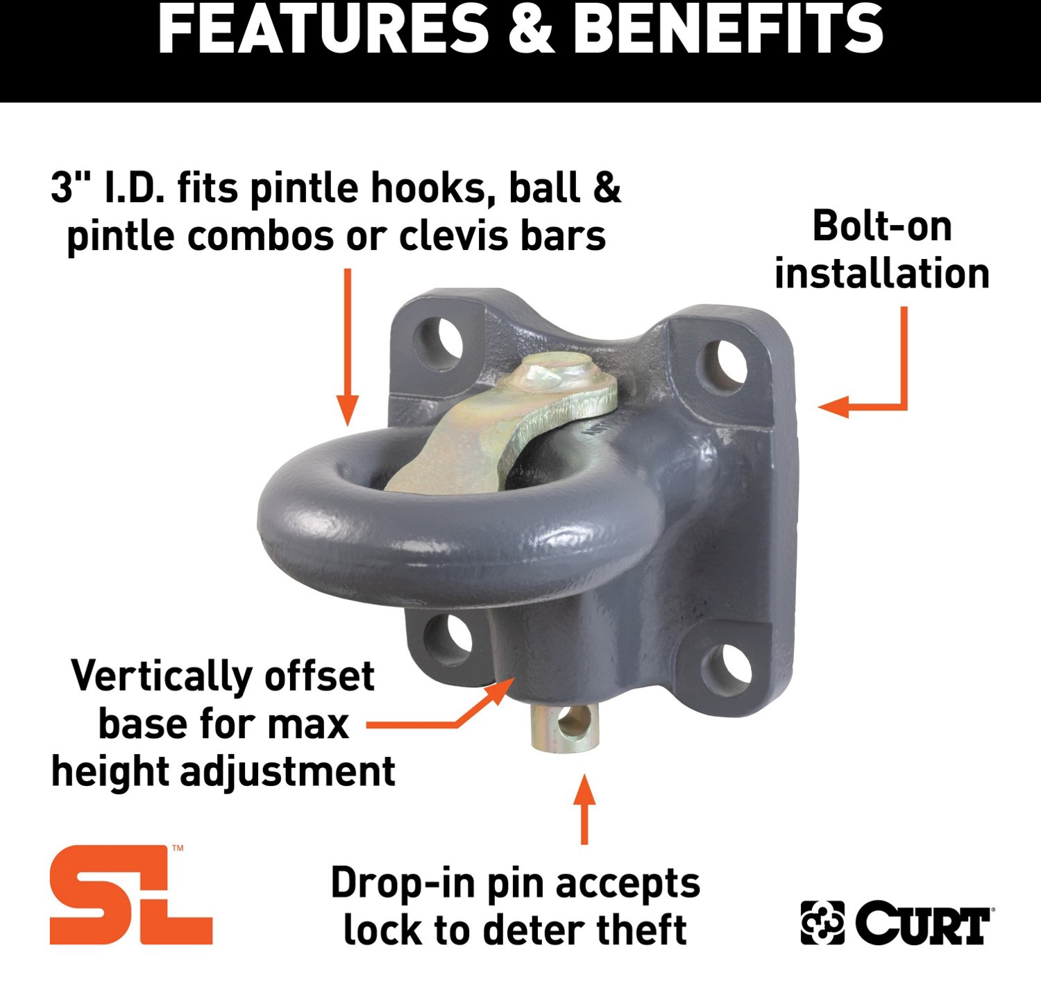 CURT SecureLatch Flush-Mount 60,000 lb Lunette Ring - view number 3