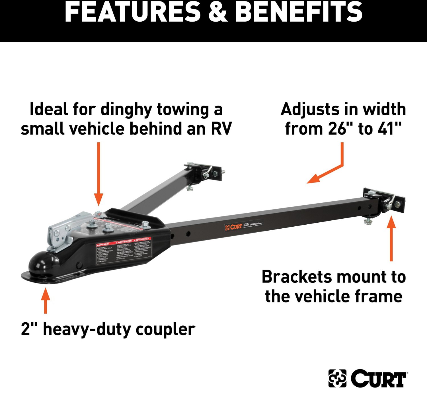 CURT Adjustable 5,000 lb Universal Tow Bar                                                                                       - view number 4