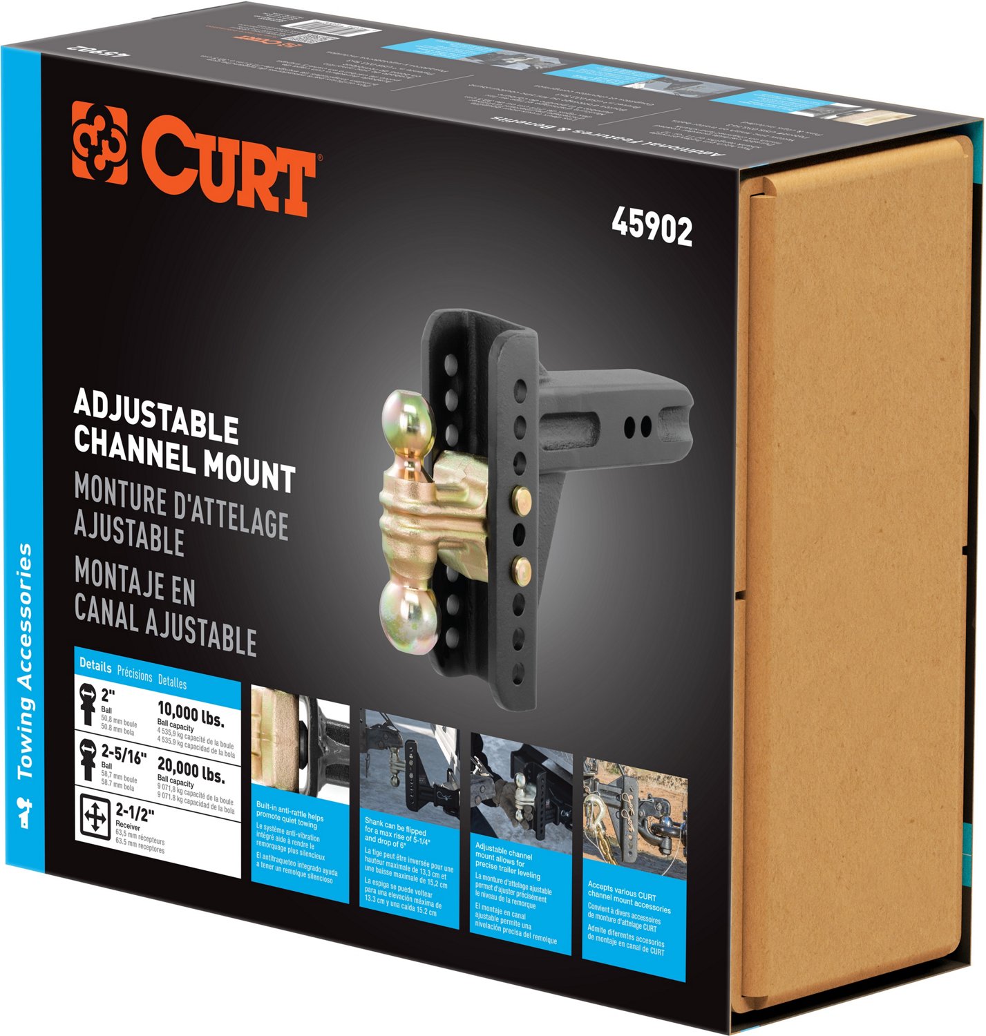 CURT 20,000 lb Adjustable Channel Mount with Dual Ball - view number 2