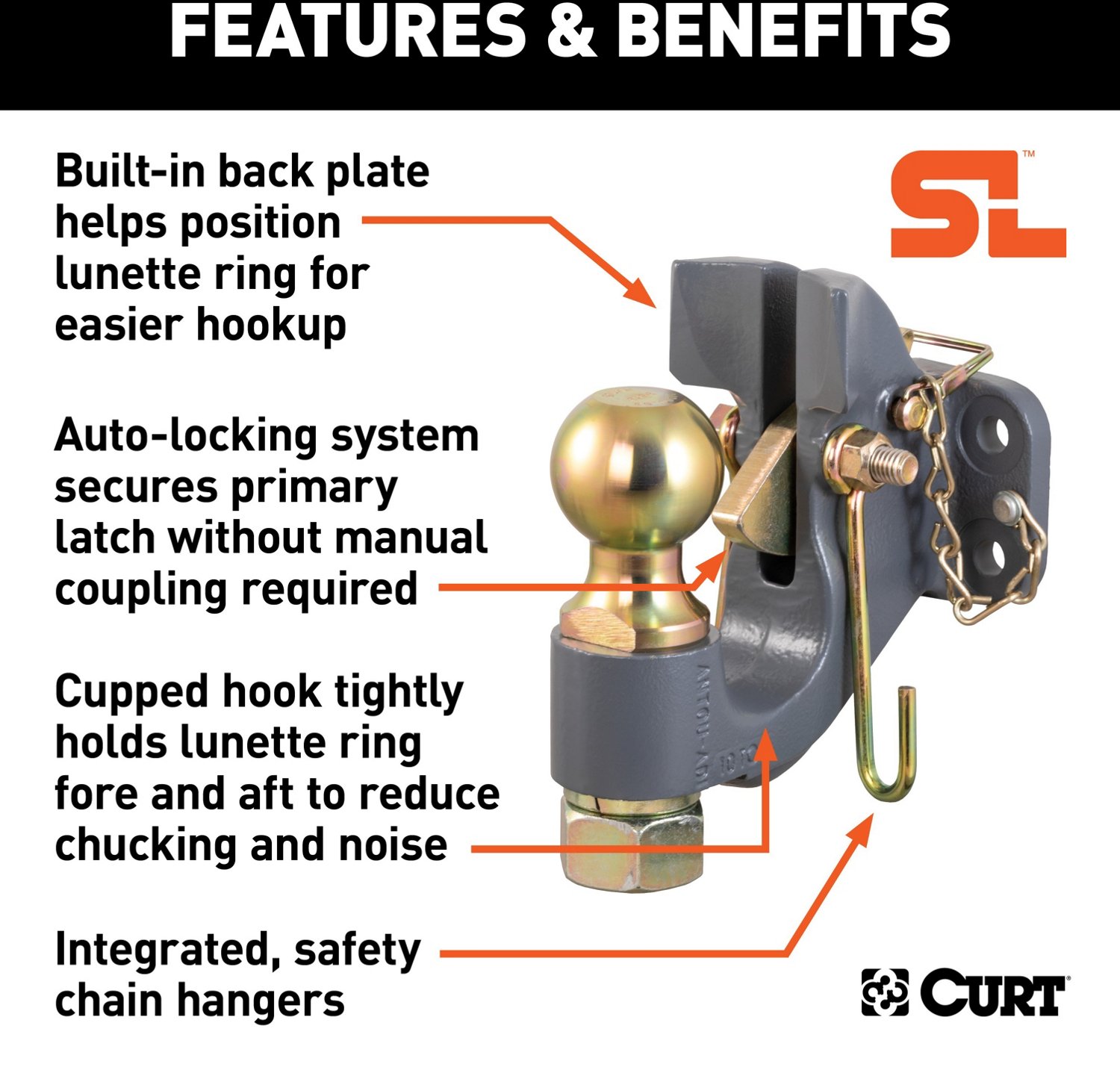 CURT SecureLatch 20,000 lb 2-5/16 in Ball and Pintle Hitch - view number 3