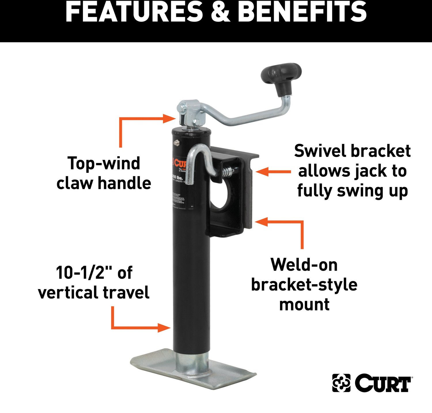 CURT Top Wind Bracket Mount 2,000 lb Swivel Jack - view number 3