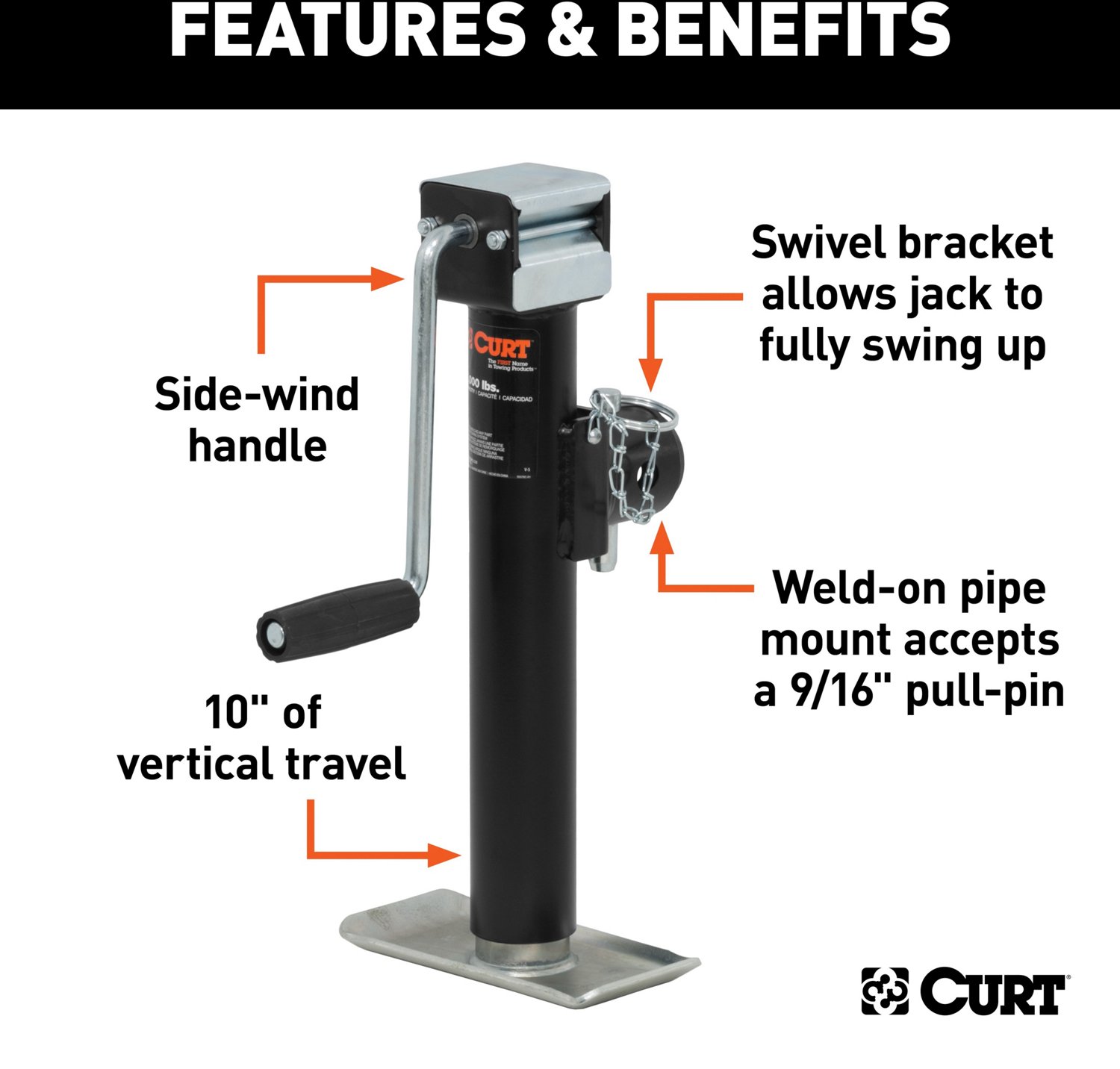 CURT Side Wind Pipe Mount Swivel Jack - view number 3