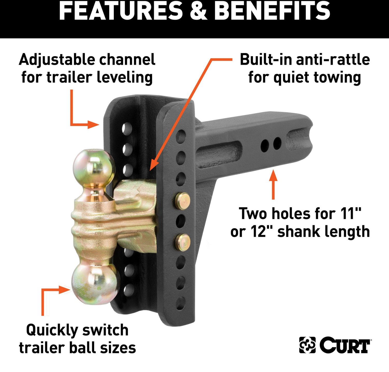 CURT 20,000 lb Adjustable Channel Mount with Dual Ball - view number 4