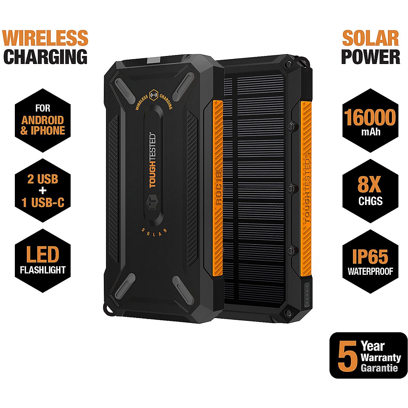 Tough Tested 16,000mAh Solar Power Bank with Flashlight                                                                          - view number 2