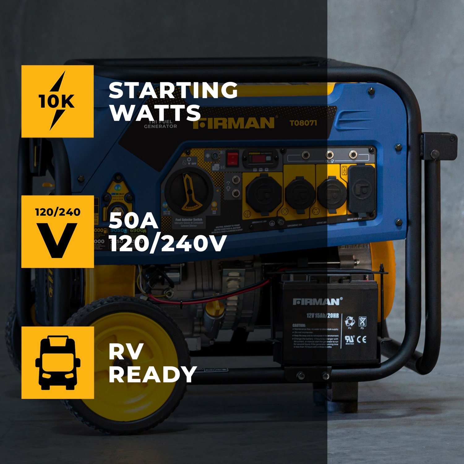 Firman 10,000 Watt Electric Start Tri Fuel Generator Academy