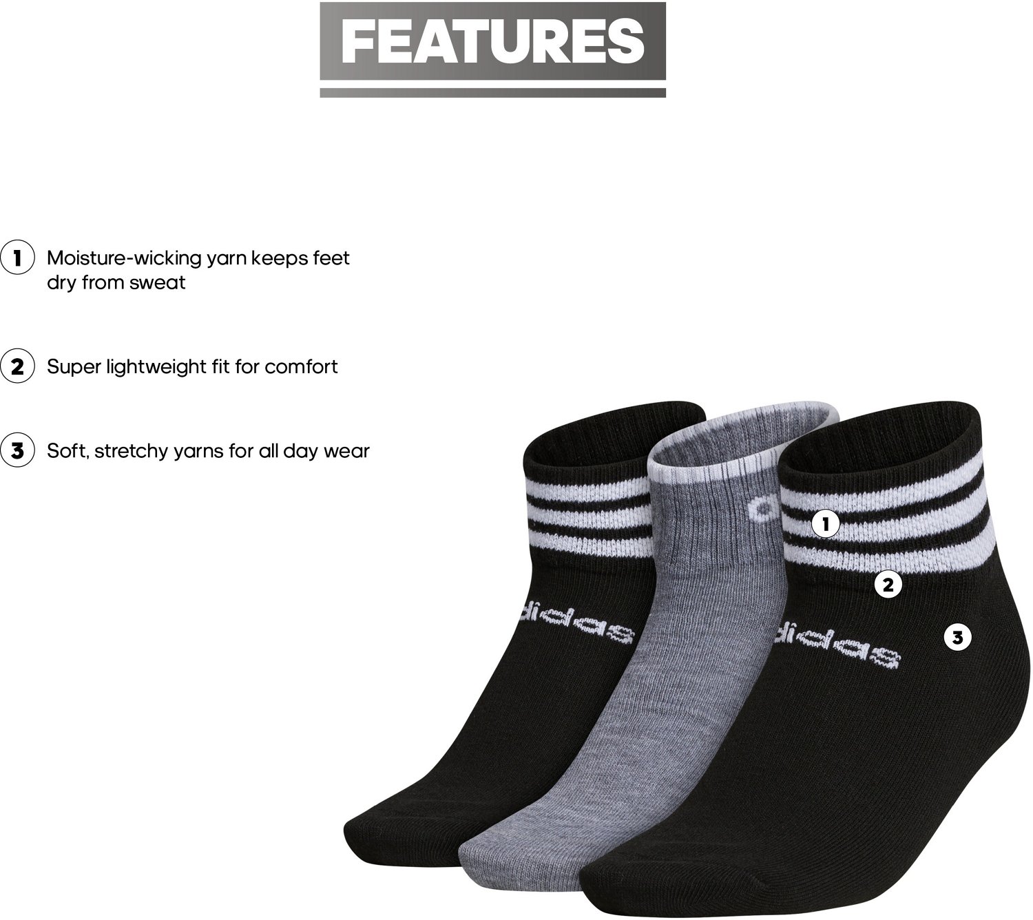 adidas 3-Stripe Shortie Low-Cut Socks 3 Pack - view number 8