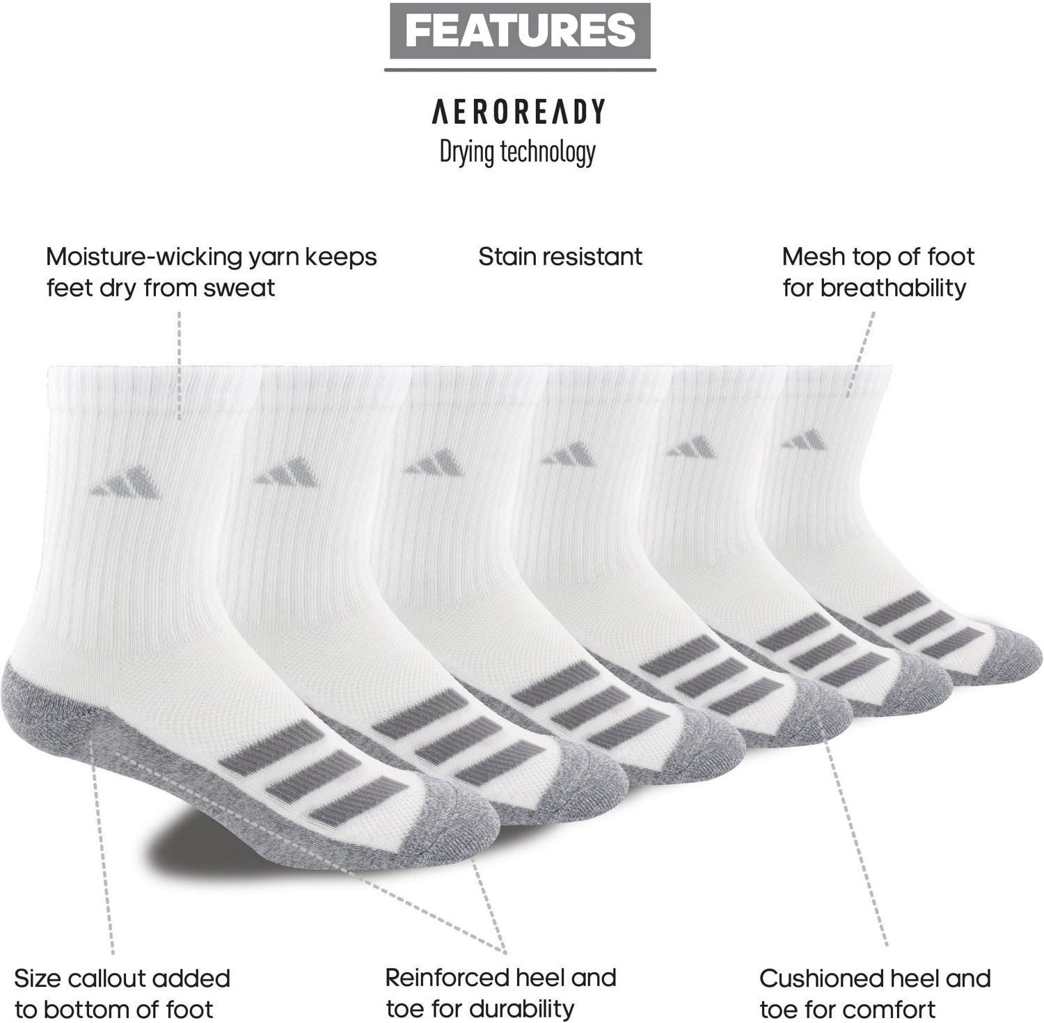adidas Youth Cushioned Angle Stripe Crew Socks 6-Pack - view number 3
