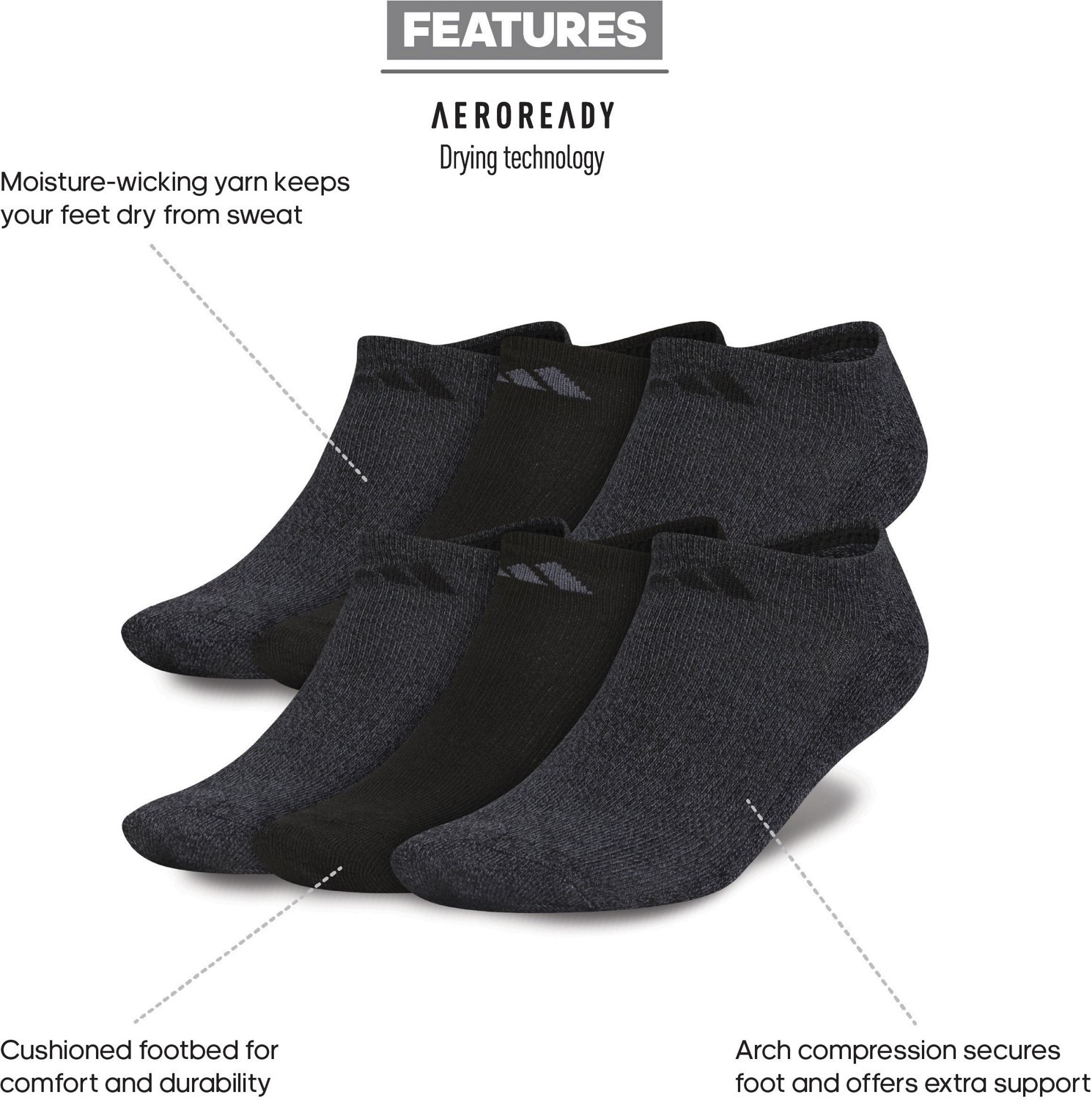 adidas Men's Large Athletic No-Show Socks 6 Pack - view number 2