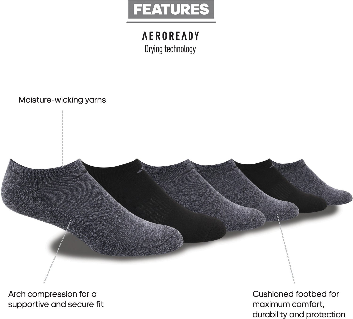 adidas Men's Large Athletic No-Show Socks 6 Pack - view number 8