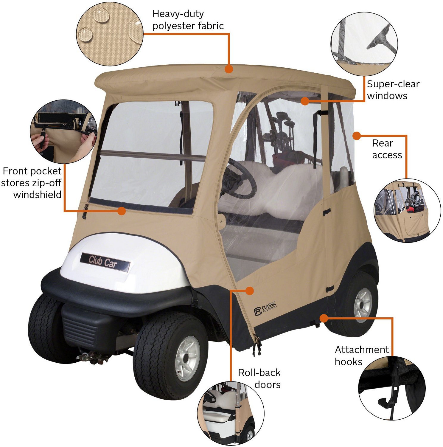Classic Accessories Fairway 2-Person Club Car Precedent Golf Cart Enclosure                                                      - view number 2
