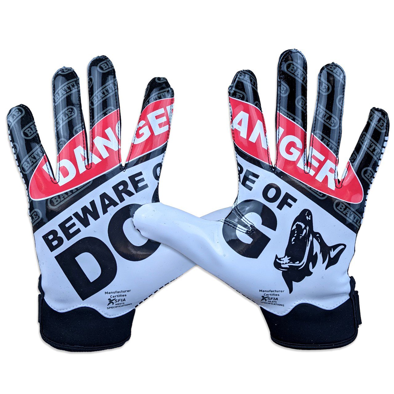 Battle Adults' Beware of Dog Football Gloves                                                                                     - view number 1 selected