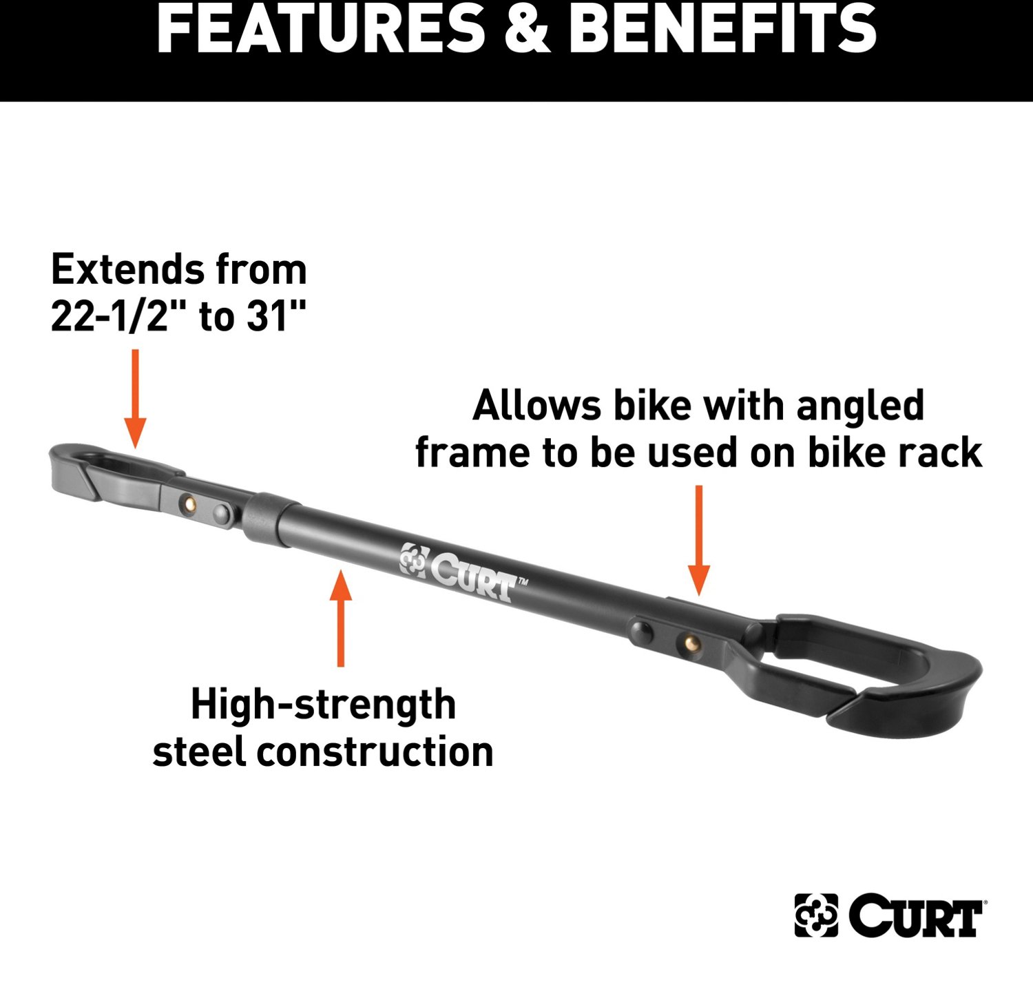 CURT 22.5 in to 31 in Adjustable Bike Adapter Beam for Angled Bikes