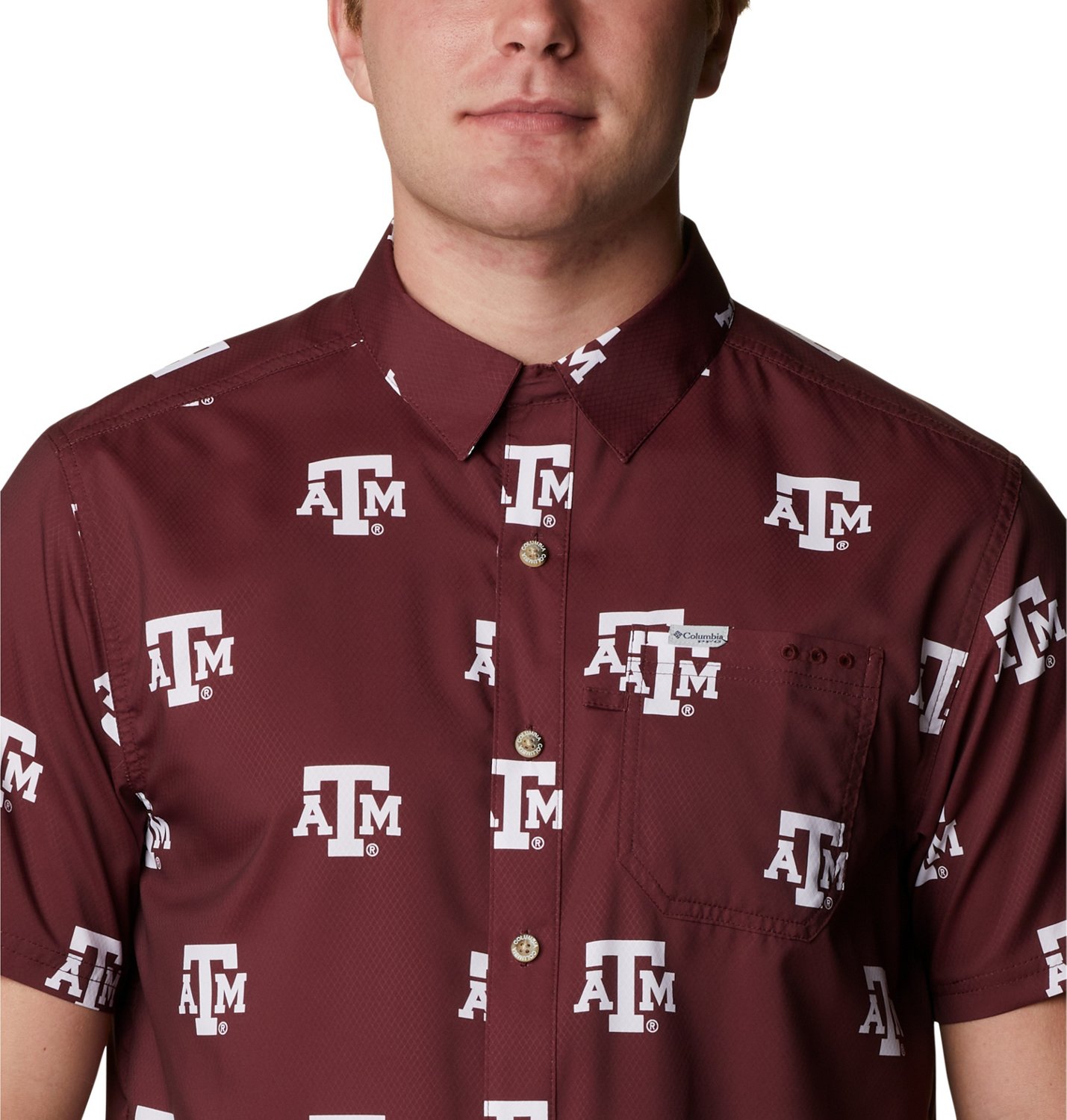 Columbia Sportswear Men's Texas A&M University CLG Super Slack Tide™ Logo Print Shirt - view number 3
