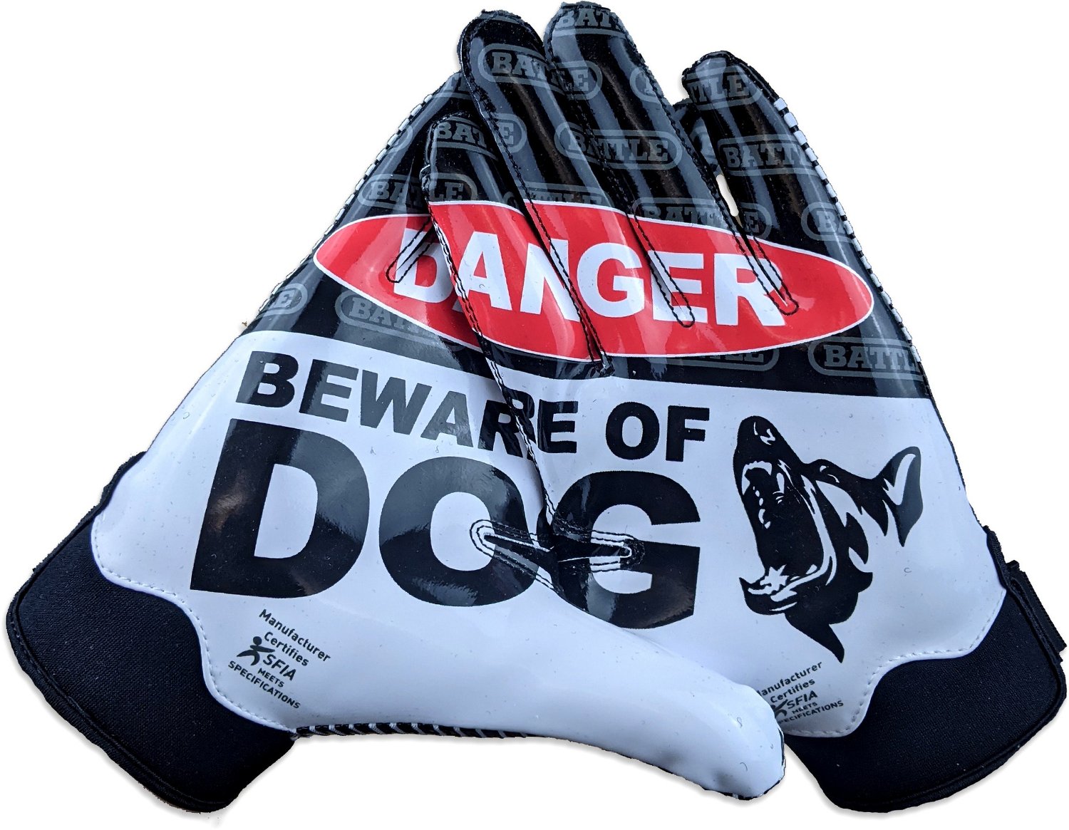 Battle Youth Beware of Dog Football Gloves - view number 2