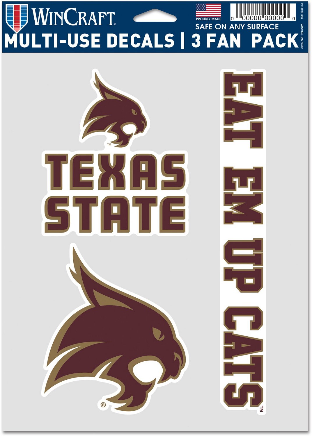 WinCraft Texas State University Fan Decal 3-Pack